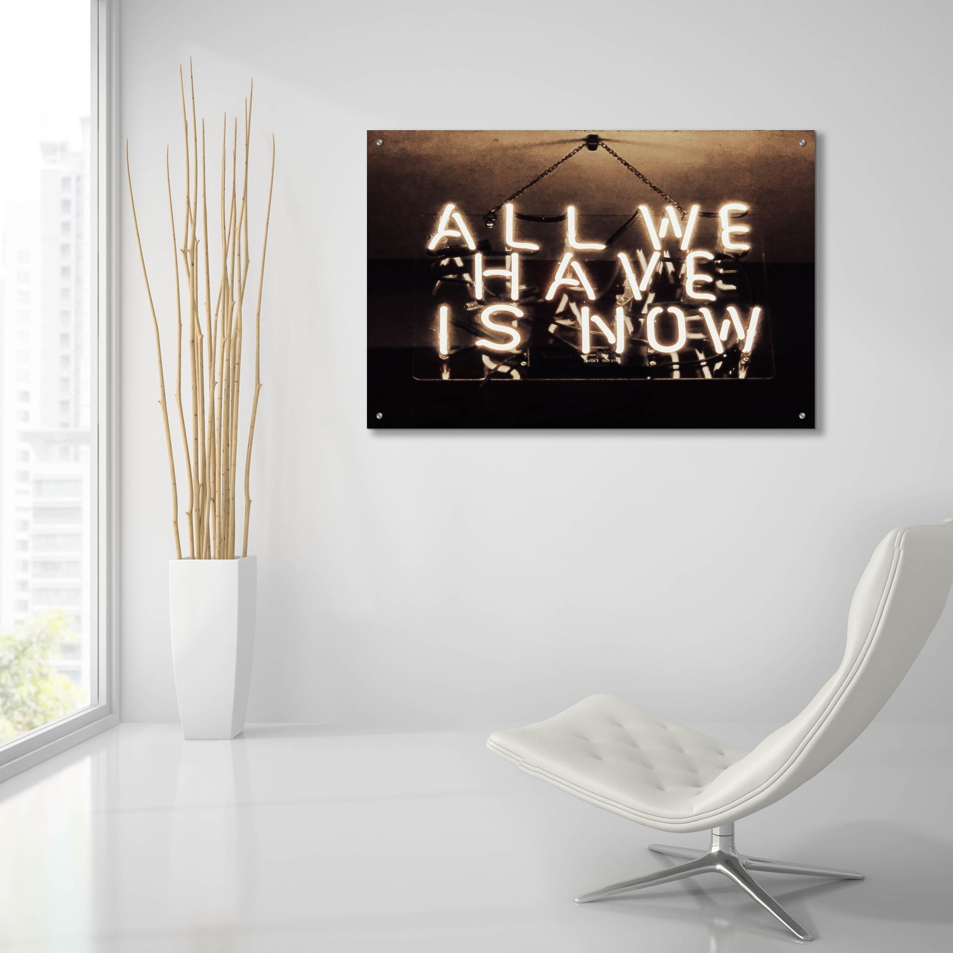 Epic Art 'All We Have Is Now In Neon White' by Epic Portfolio, Acrylic Glass Wall Art,36x24