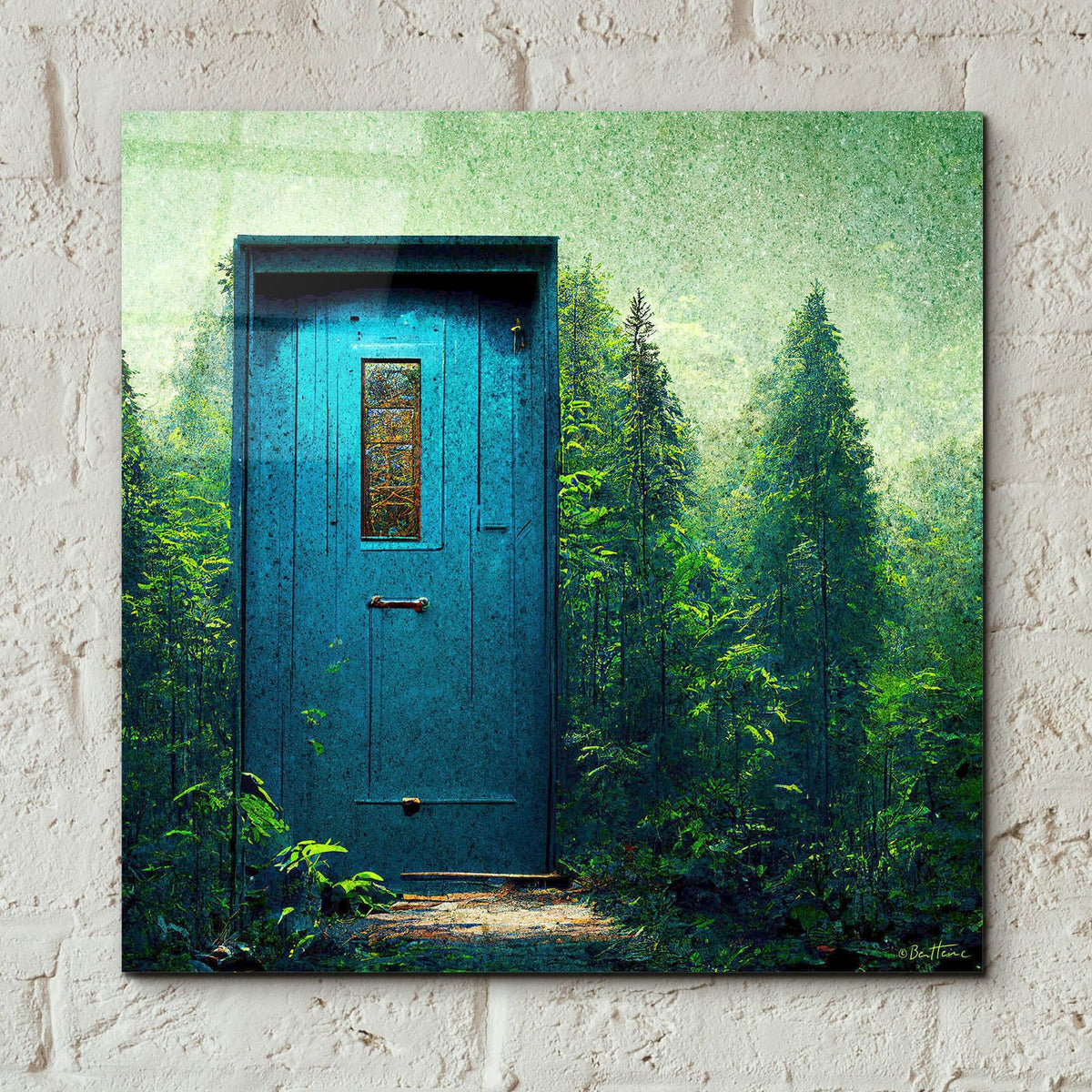 Blue Door in the Green by Ben Heine - 12x12 acrylic wall art in a room