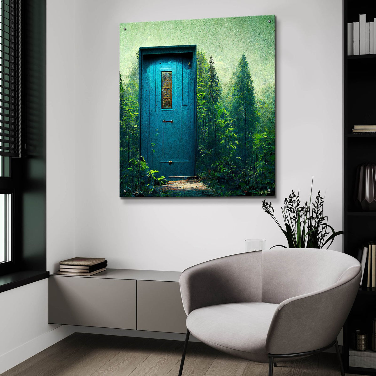 Blue Door in the Green by Ben Heine - 36x36 acrylic wall art in a room