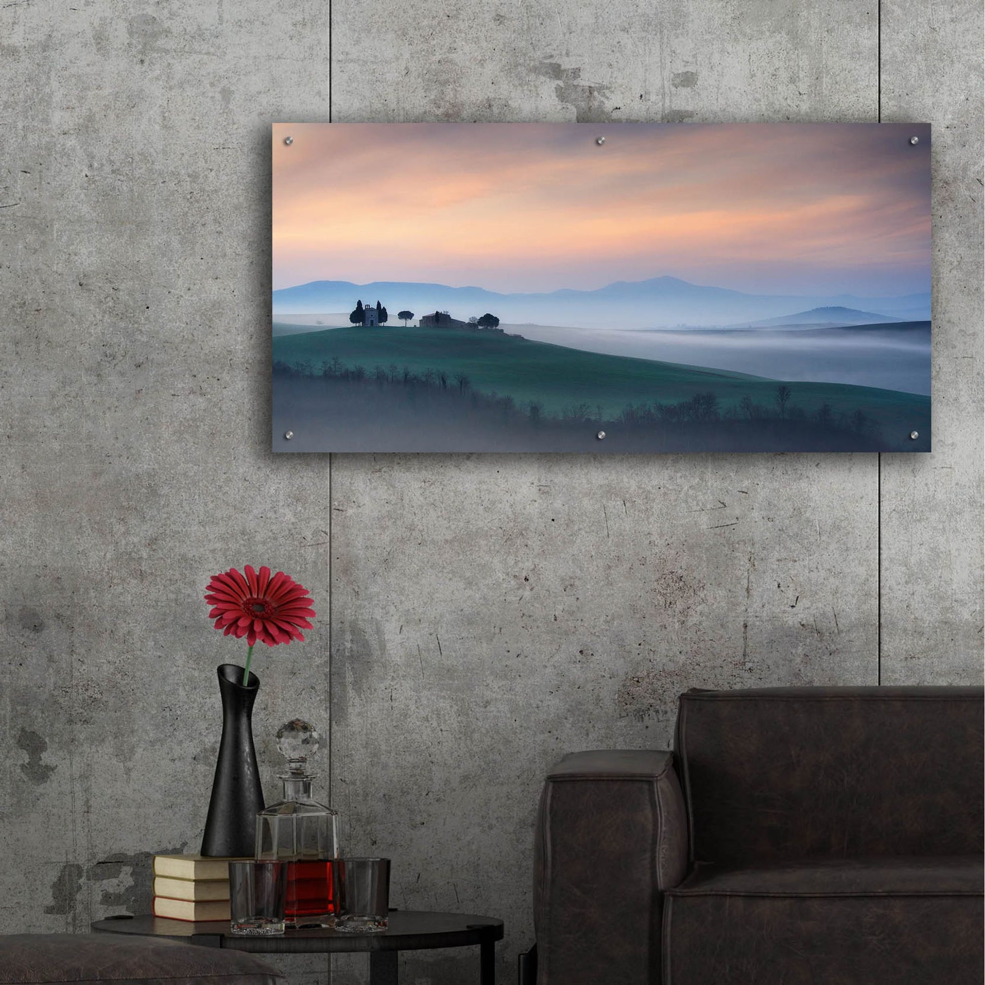 Epic Art 'Capella di Vitaleta at Dawn Tuscany I' by Andy Mumford, Acrylic Glass Wall Art,48x24