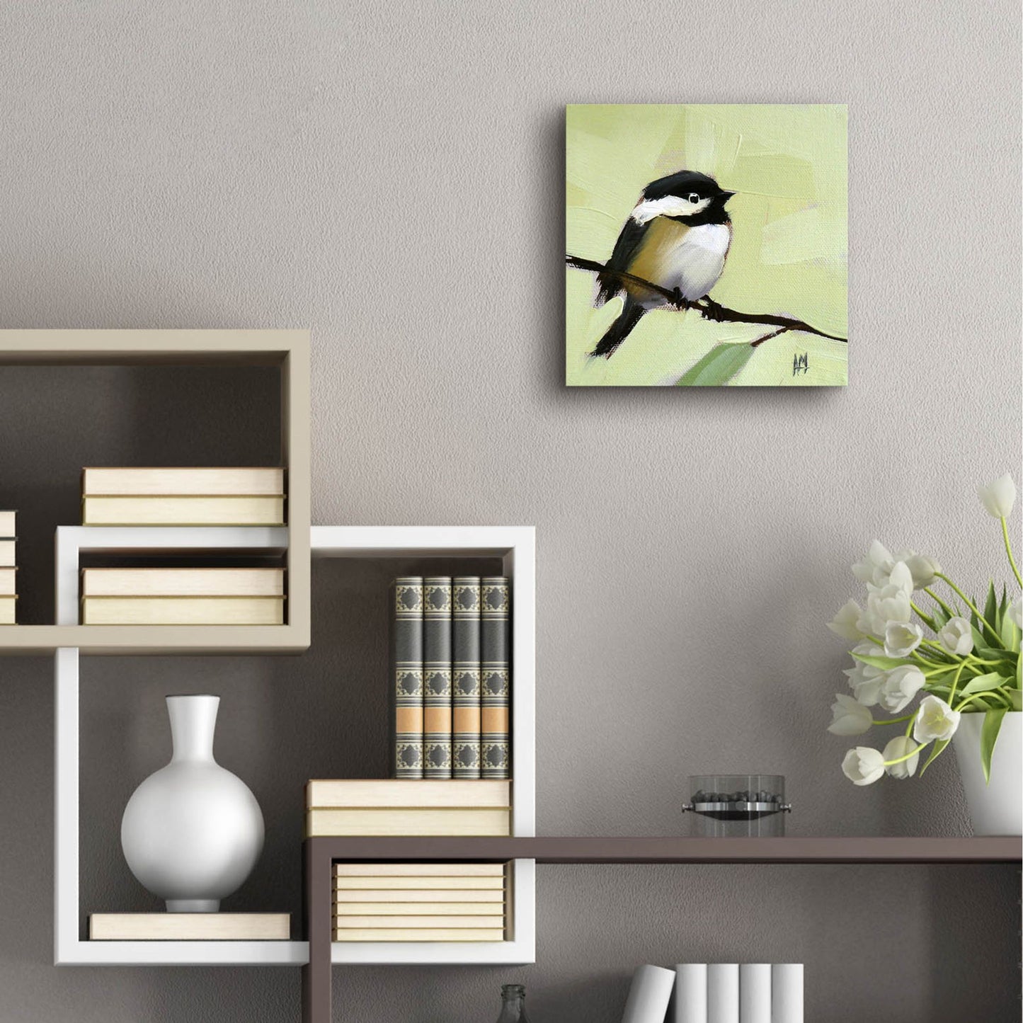 Epic Art 'Chickadee No 143' by Angela Missman, Acrylic Glass Wall Art,12x12