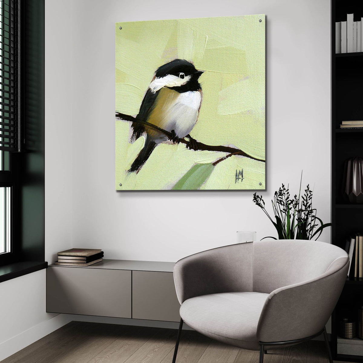 Chickadee No 143 by Angela Missman - 36x36 acrylic wall art in a room