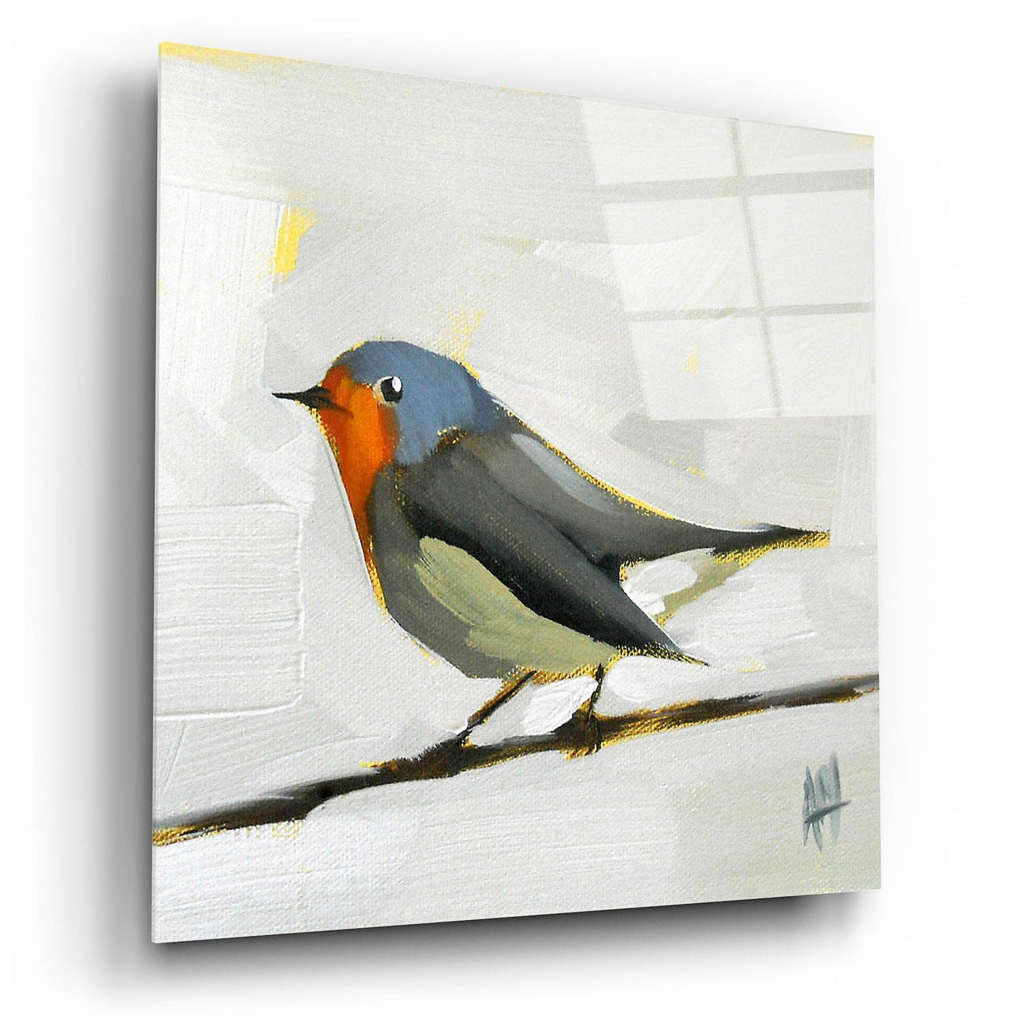 Epic Art 'Robin On Wire' by Angela Missman, Acrylic Glass Wall Art,12x12