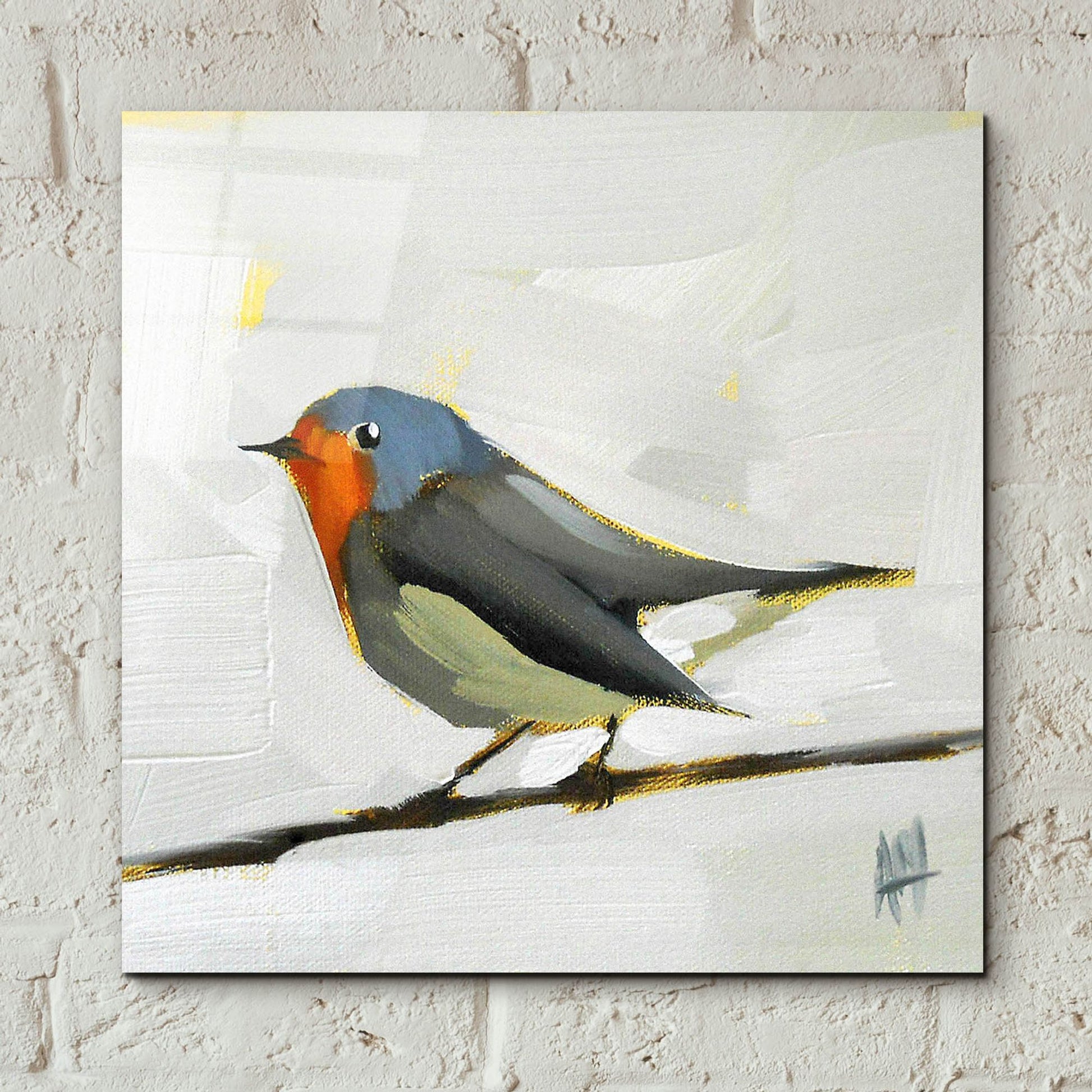 Epic Art 'Robin On Wire' by Angela Missman, Acrylic Glass Wall Art,12x12