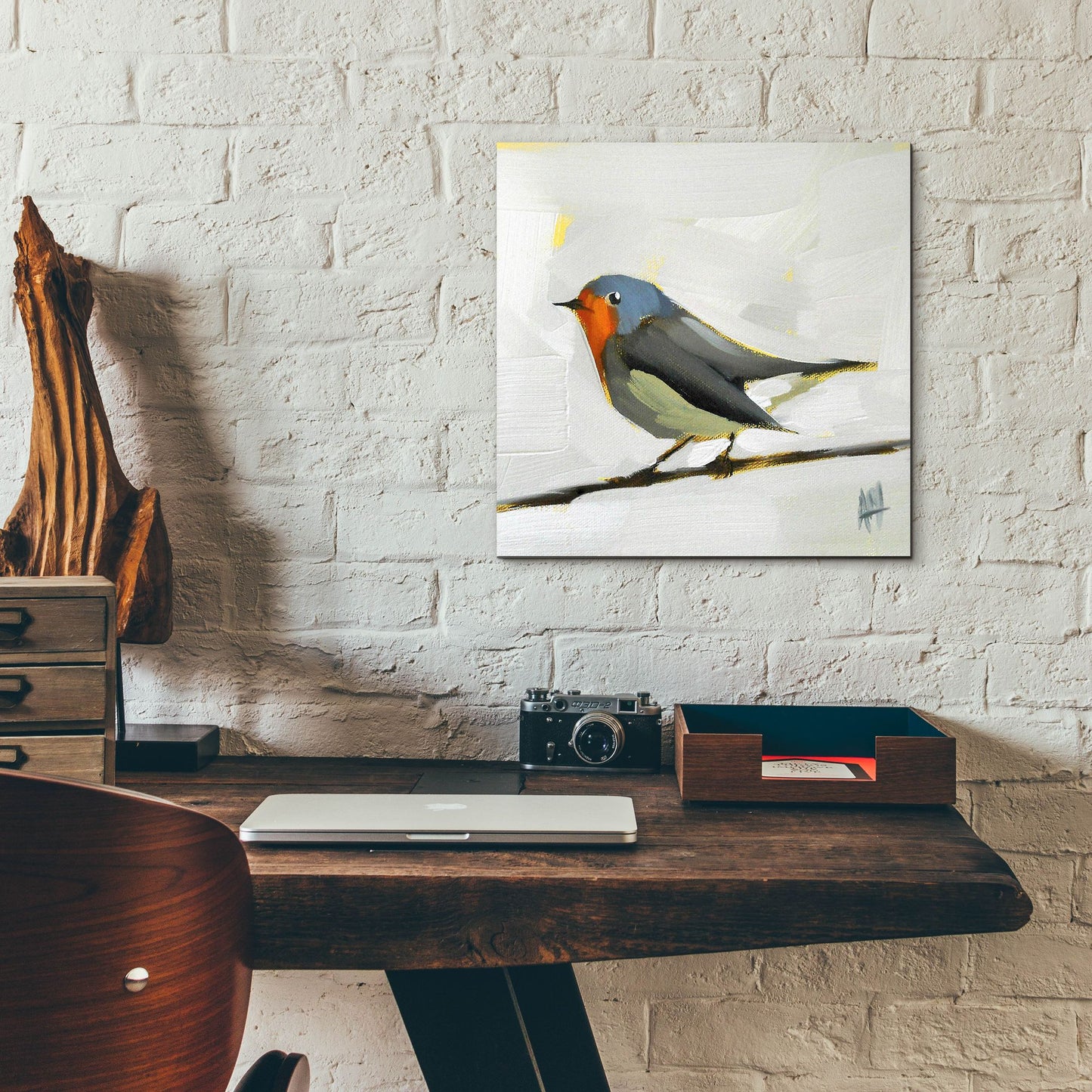 Epic Art 'Robin On Wire' by Angela Missman, Acrylic Glass Wall Art,12x12