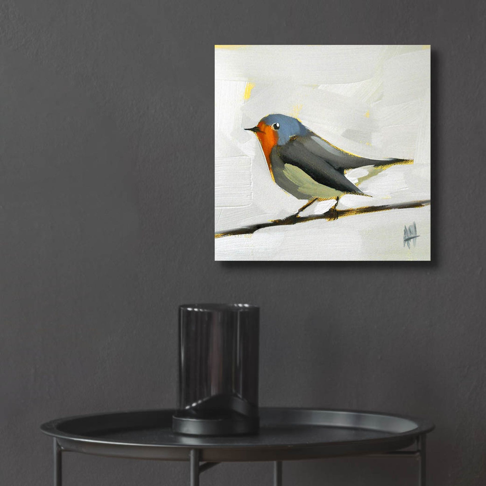 Epic Art 'Robin On Wire' by Angela Missman, Acrylic Glass Wall Art,12x12