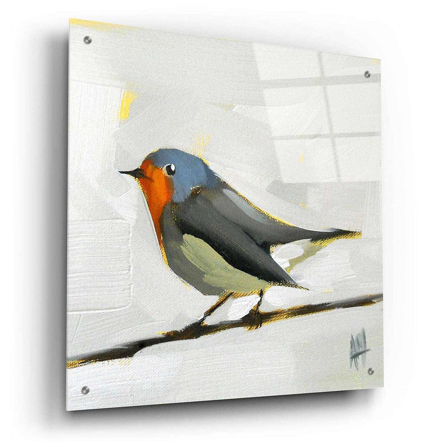 Epic Art 'Robin On Wire' by Angela Missman, Acrylic Glass Wall Art,24x24