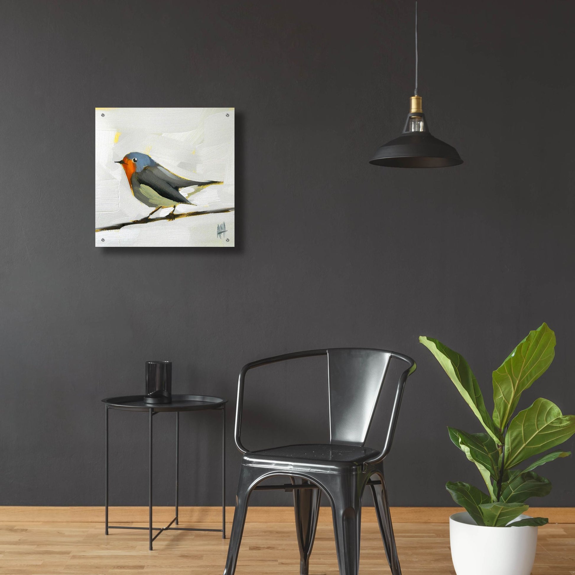 Epic Art 'Robin On Wire' by Angela Missman, Acrylic Glass Wall Art,24x24