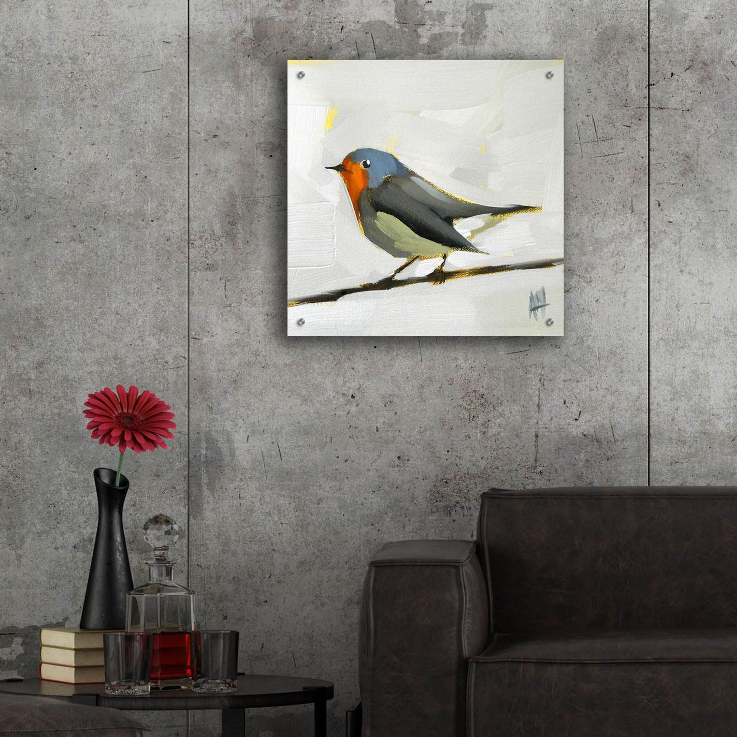 Epic Art 'Robin On Wire' by Angela Missman, Acrylic Glass Wall Art,24x24