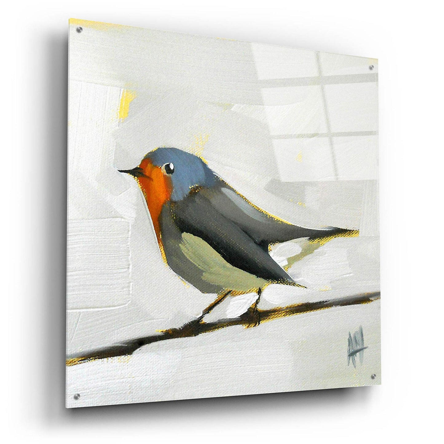 Epic Art 'Robin On Wire' by Angela Missman, Acrylic Glass Wall Art,36x36