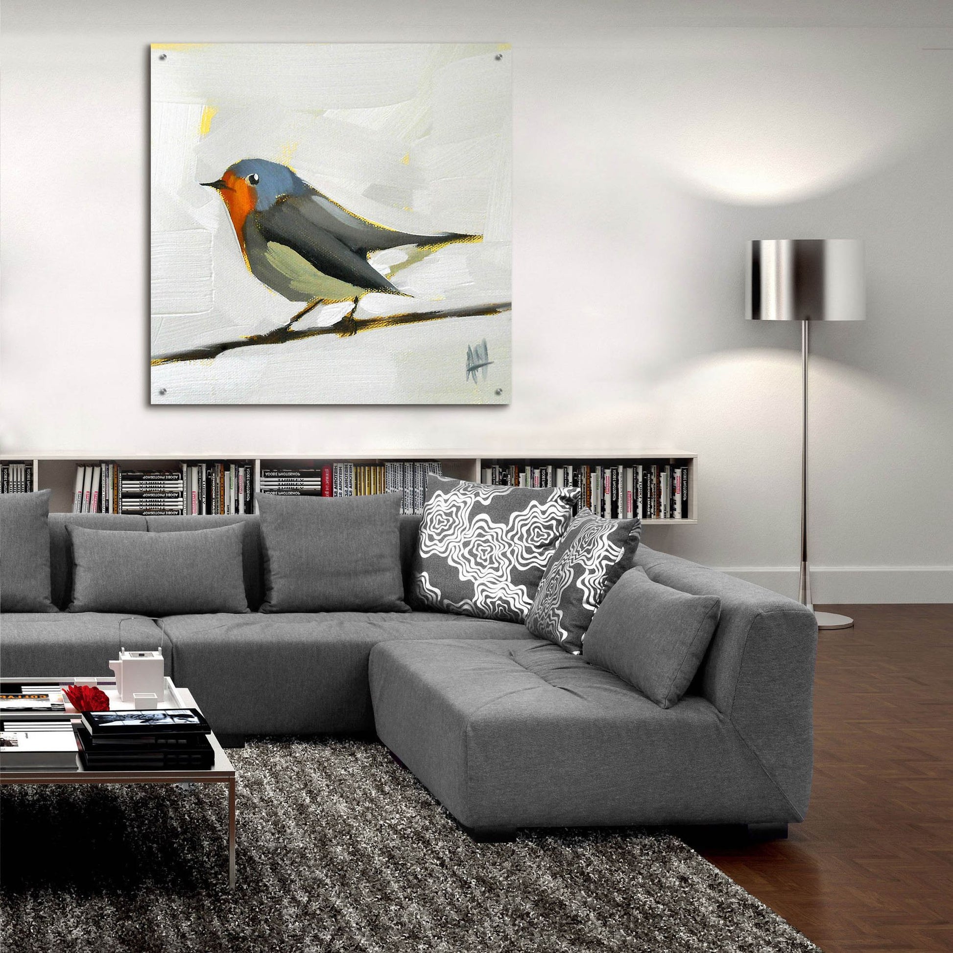 Epic Art 'Robin On Wire' by Angela Missman, Acrylic Glass Wall Art,36x36