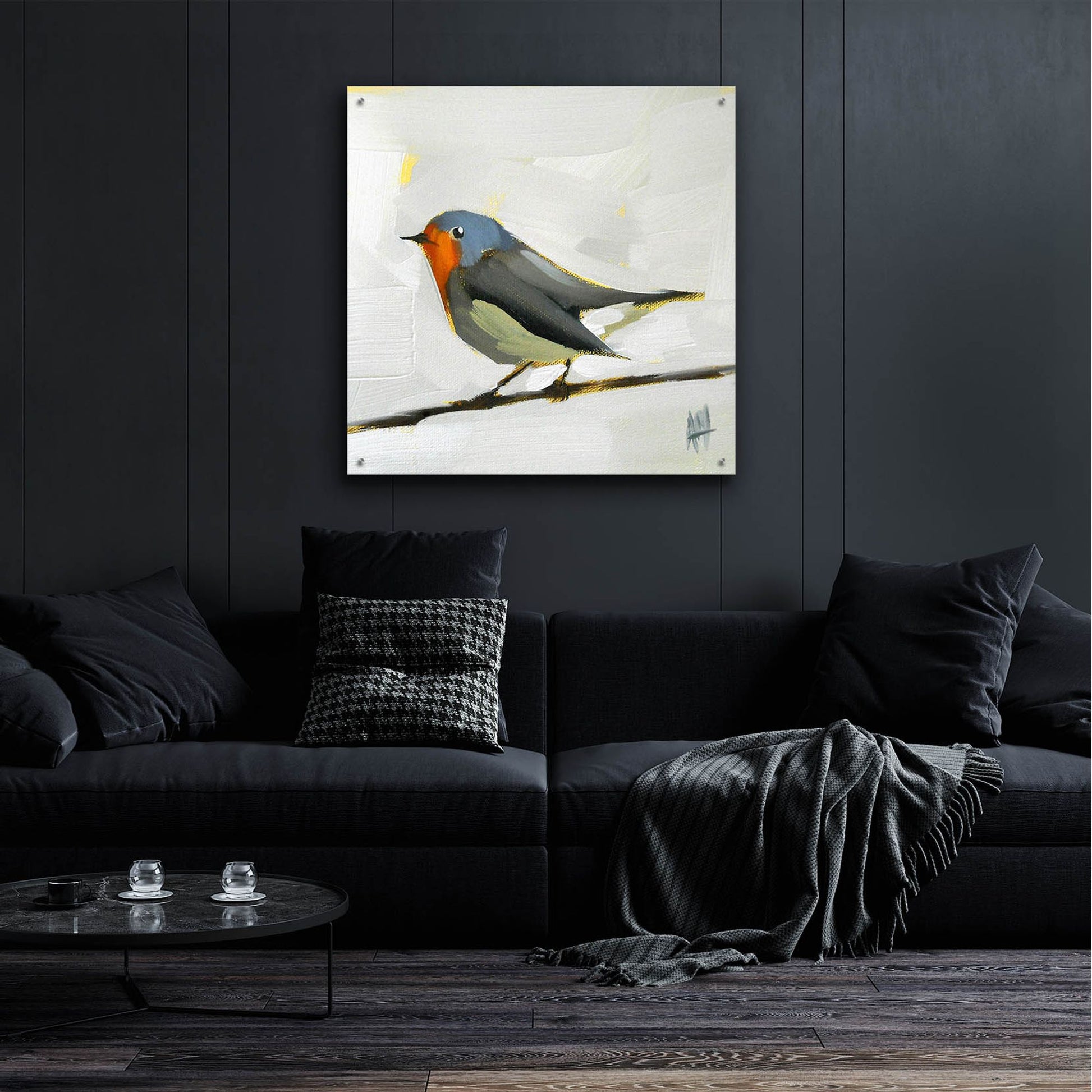 Epic Art 'Robin On Wire' by Angela Missman, Acrylic Glass Wall Art,36x36