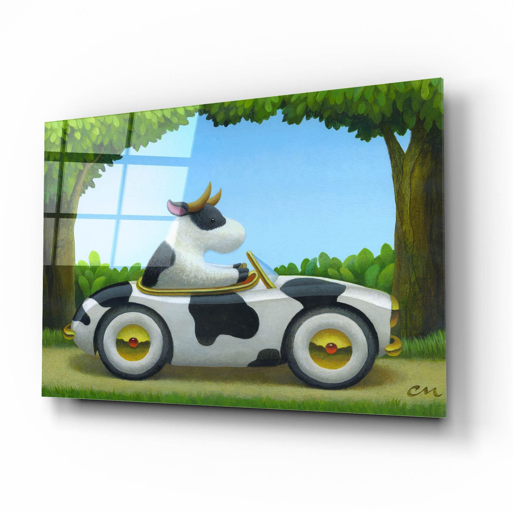 Epic Art 'Cow Car' by Chris Miles, Acrylic Glass Wall Art,16x12