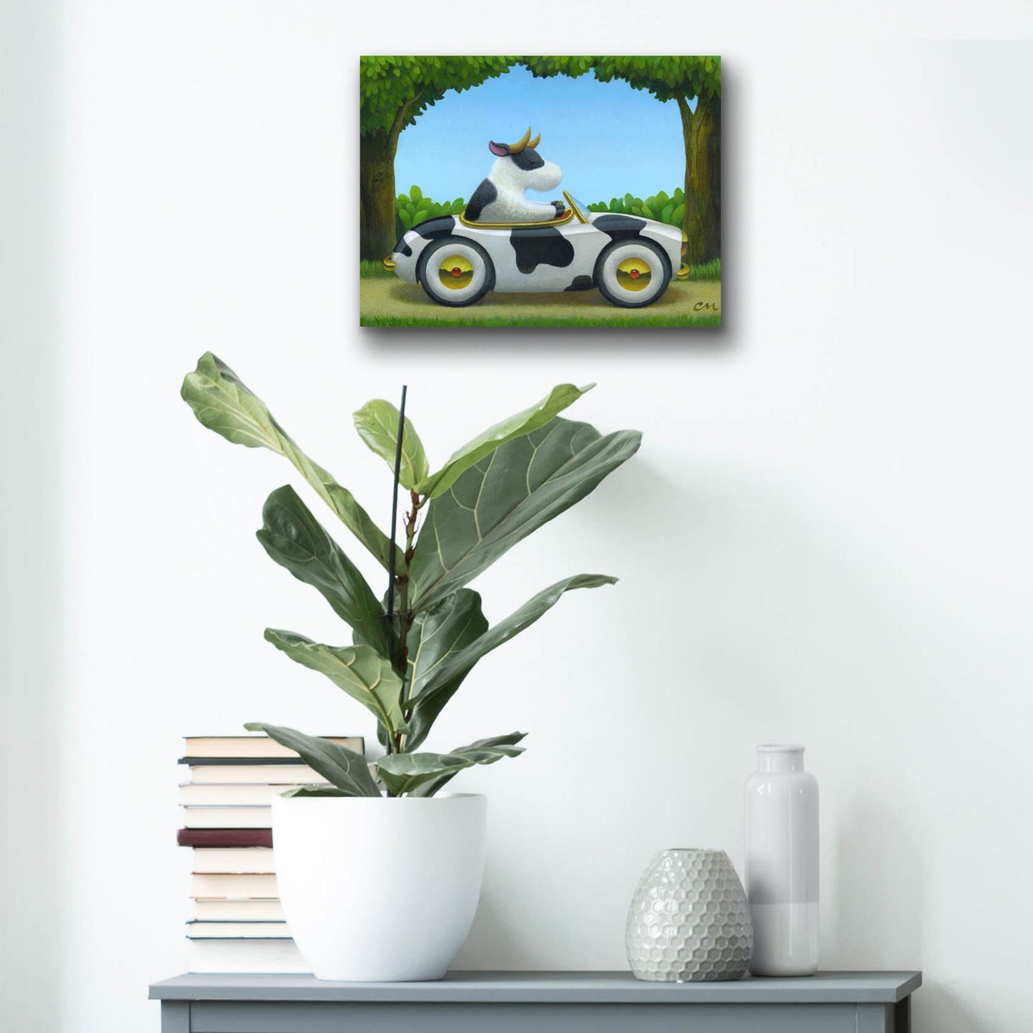 Epic Art 'Cow Car' by Chris Miles, Acrylic Glass Wall Art,16x12