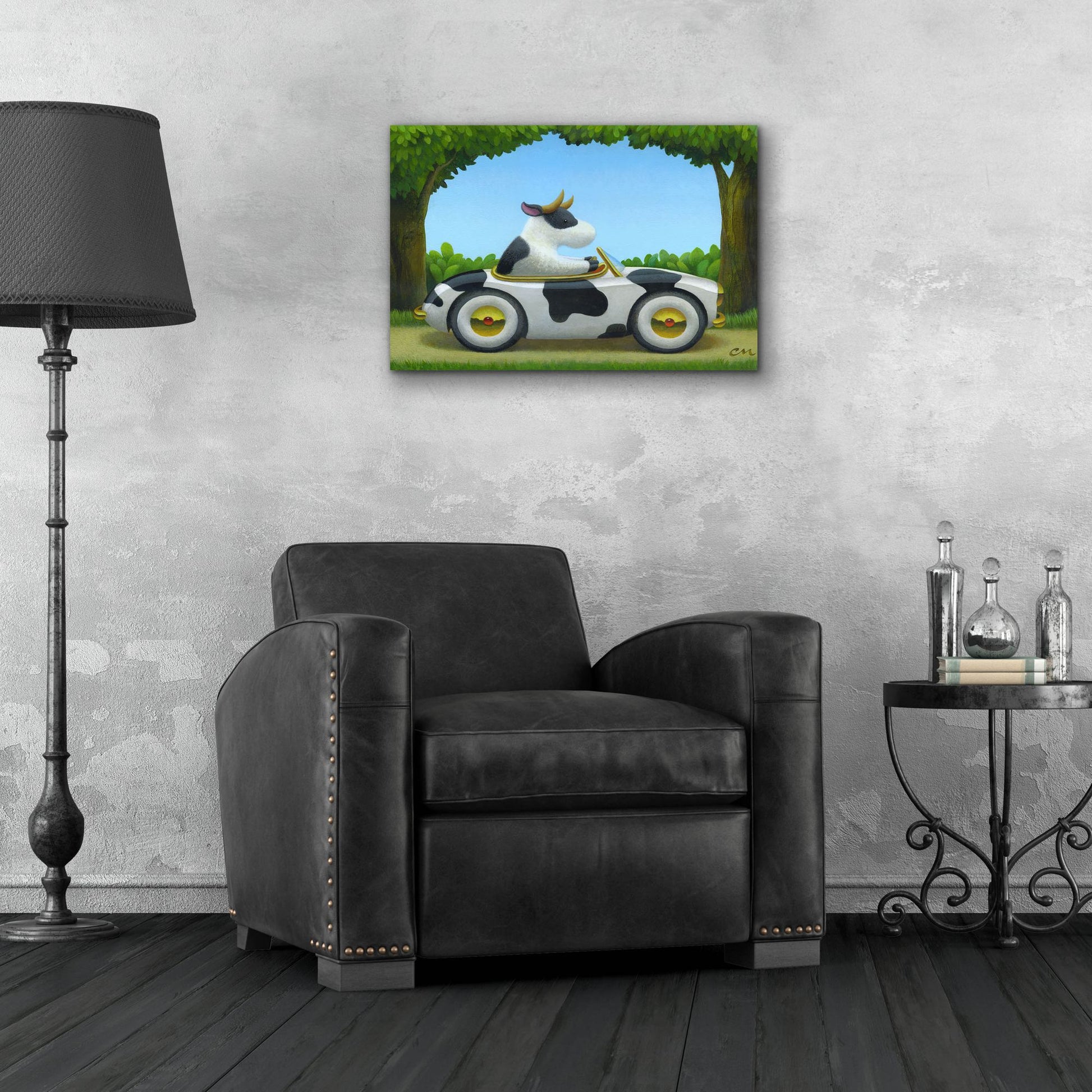 Epic Art 'Cow Car' by Chris Miles, Acrylic Glass Wall Art,24x16