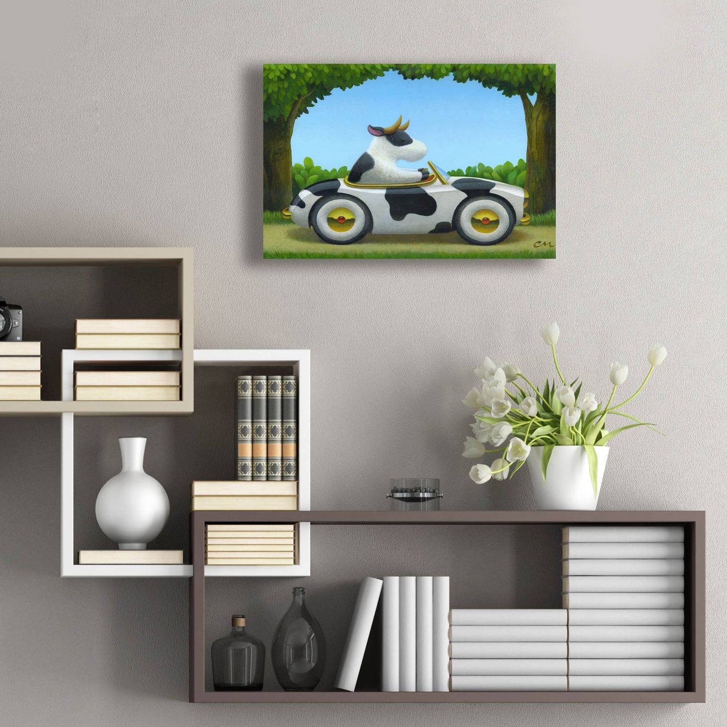 Epic Art 'Cow Car' by Chris Miles, Acrylic Glass Wall Art,24x16