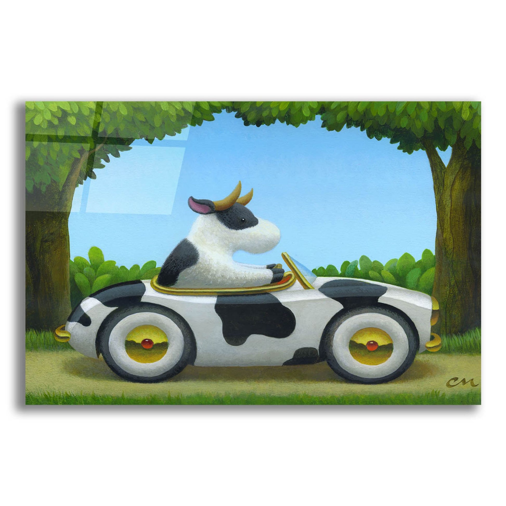 Epic Art 'Cow Car' by Chris Miles, Acrylic Glass Wall Art,24x16