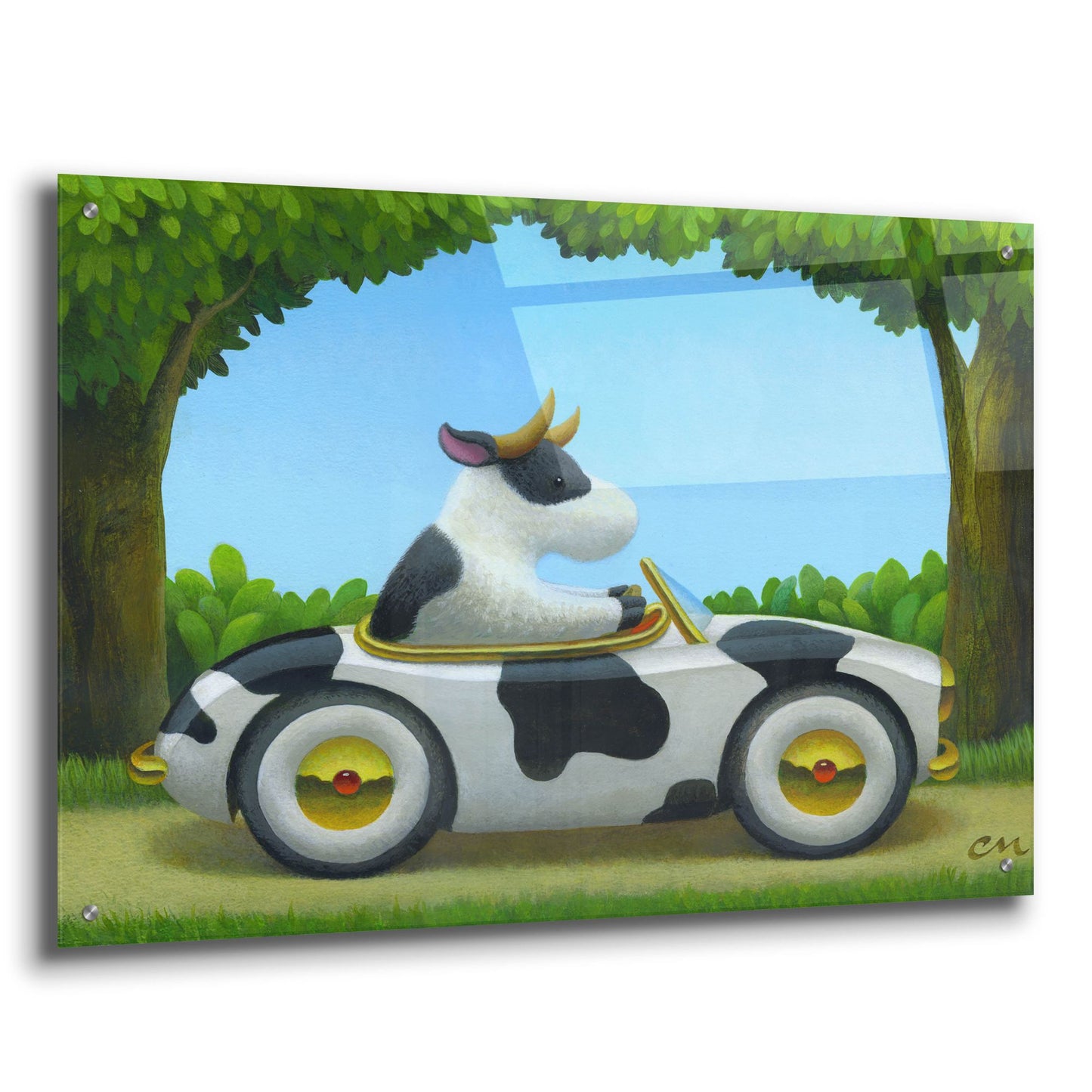 Epic Art 'Cow Car' by Chris Miles, Acrylic Glass Wall Art,36x24