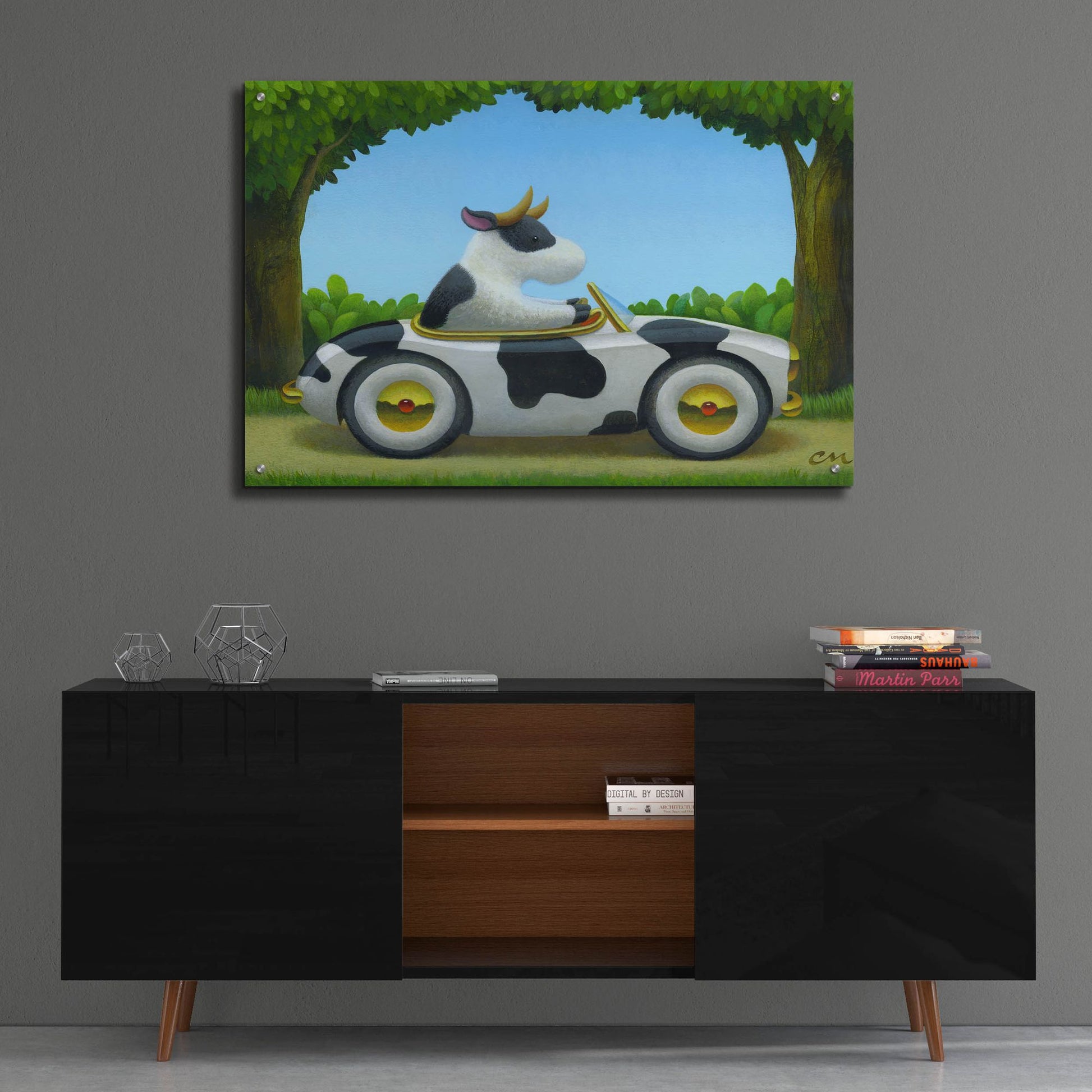 Epic Art 'Cow Car' by Chris Miles, Acrylic Glass Wall Art,36x24