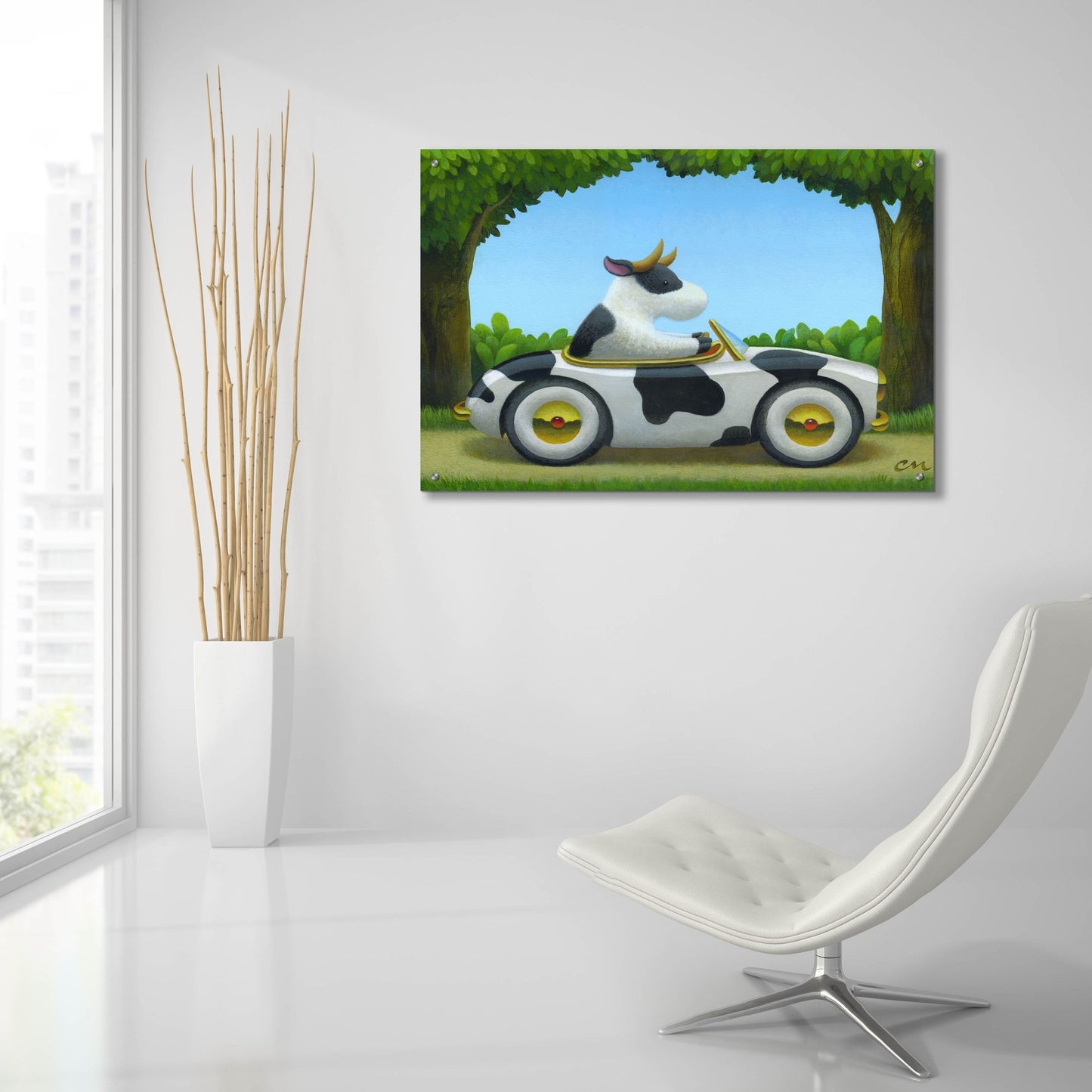 Epic Art 'Cow Car' by Chris Miles, Acrylic Glass Wall Art,36x24