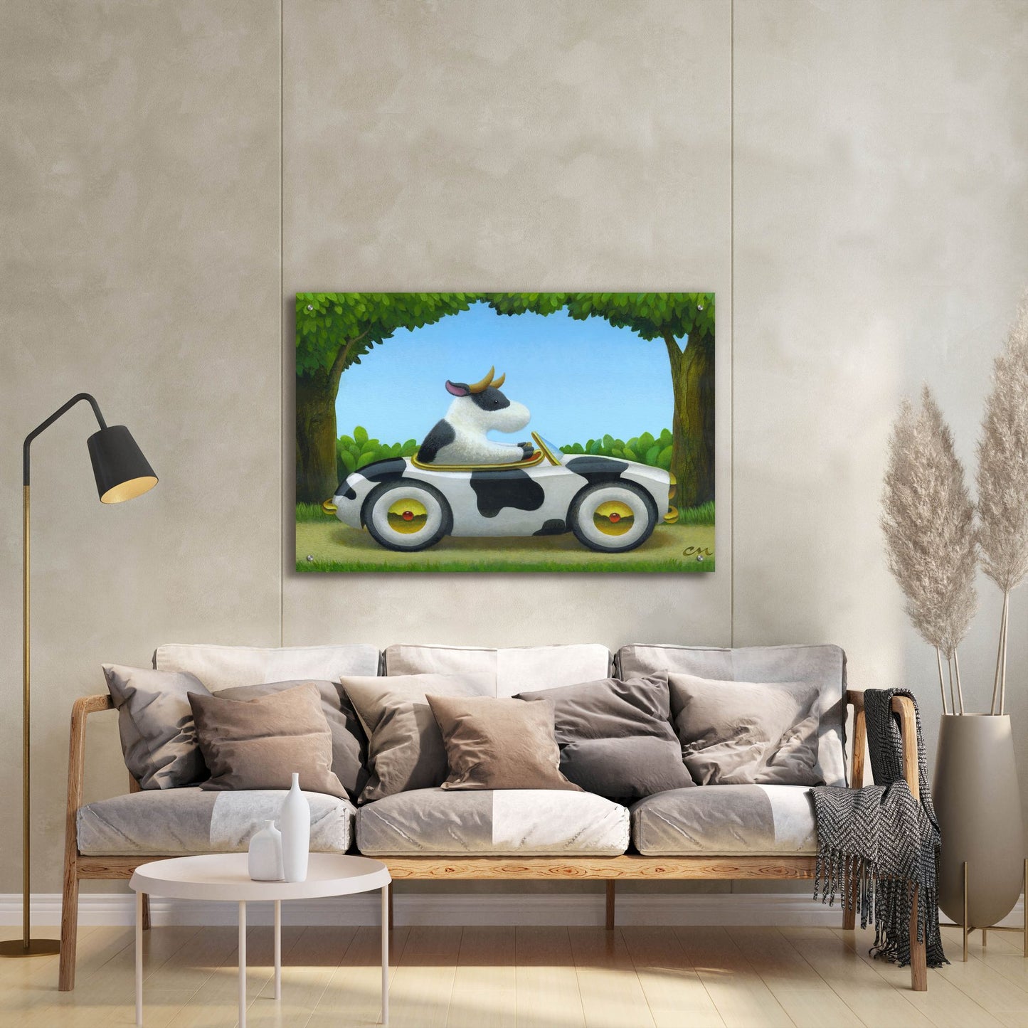 Epic Art 'Cow Car' by Chris Miles, Acrylic Glass Wall Art,36x24