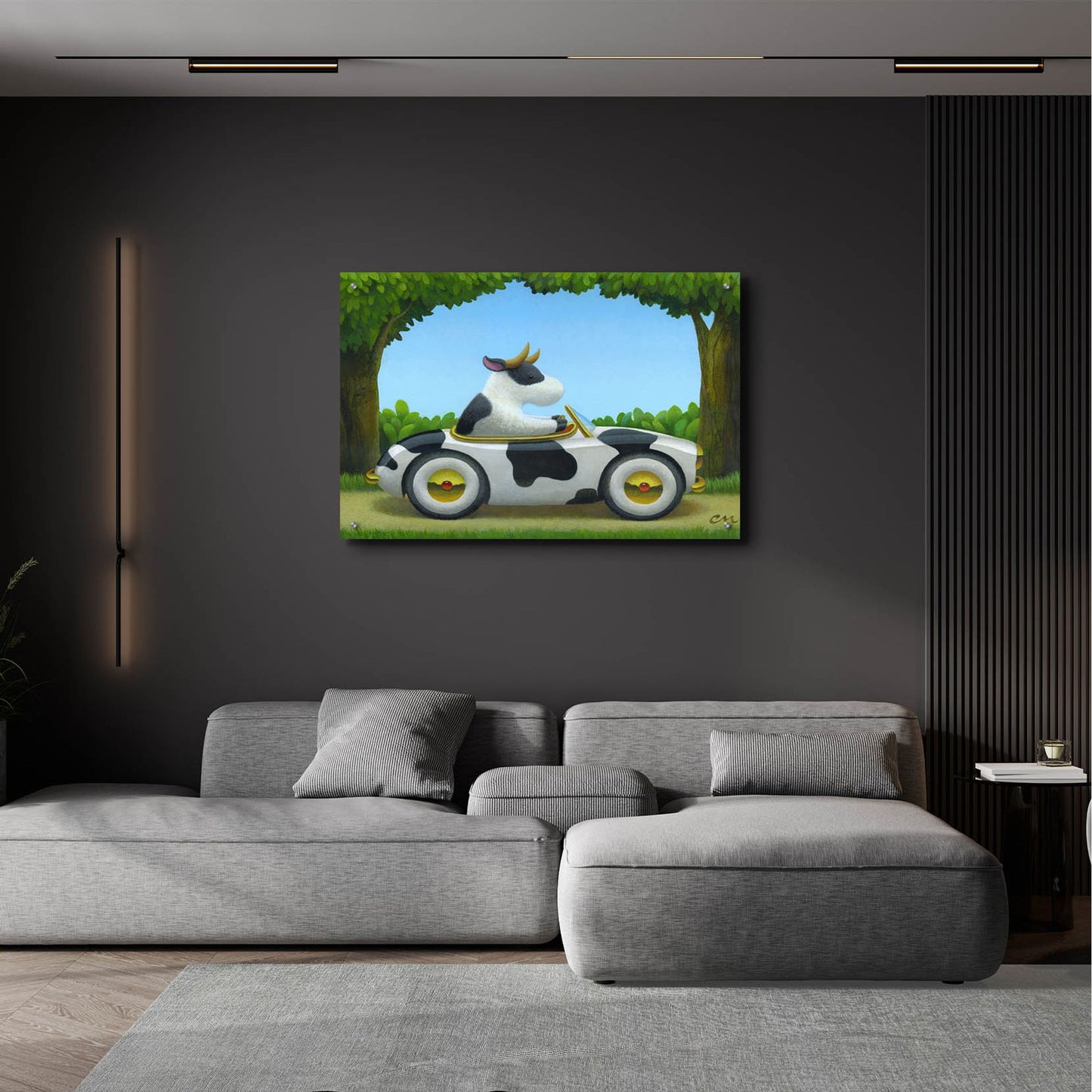 Epic Art 'Cow Car' by Chris Miles, Acrylic Glass Wall Art,36x24