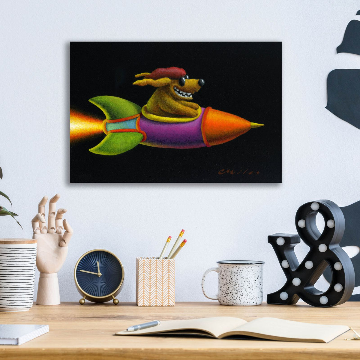 Rocket Dog by Chris Miles - 16x12 acrylic wall art in a room