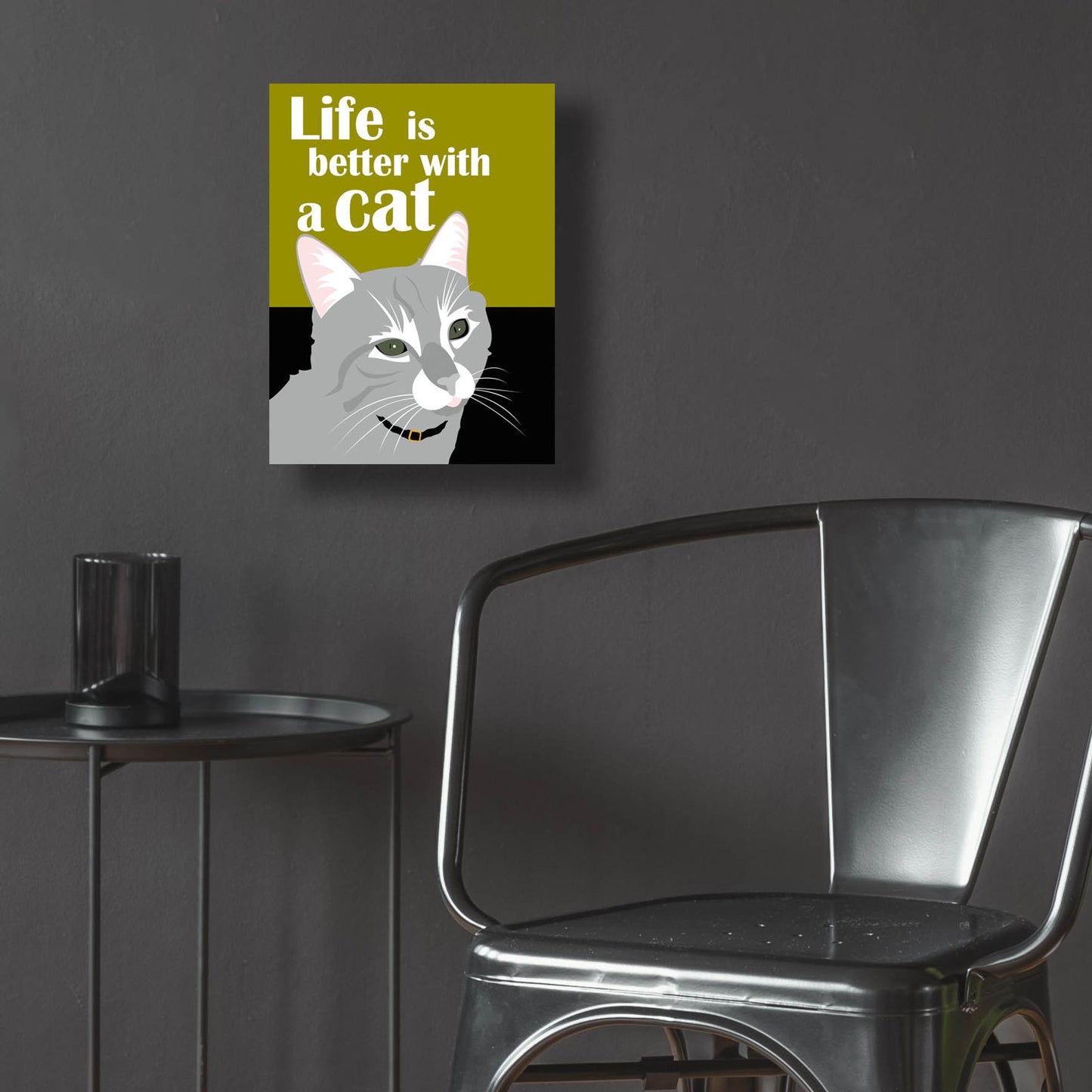 Epic Art 'Life Is Better With A Cat Green' by Ginger Oliphant, Acrylic Glass Wall Art,12x16