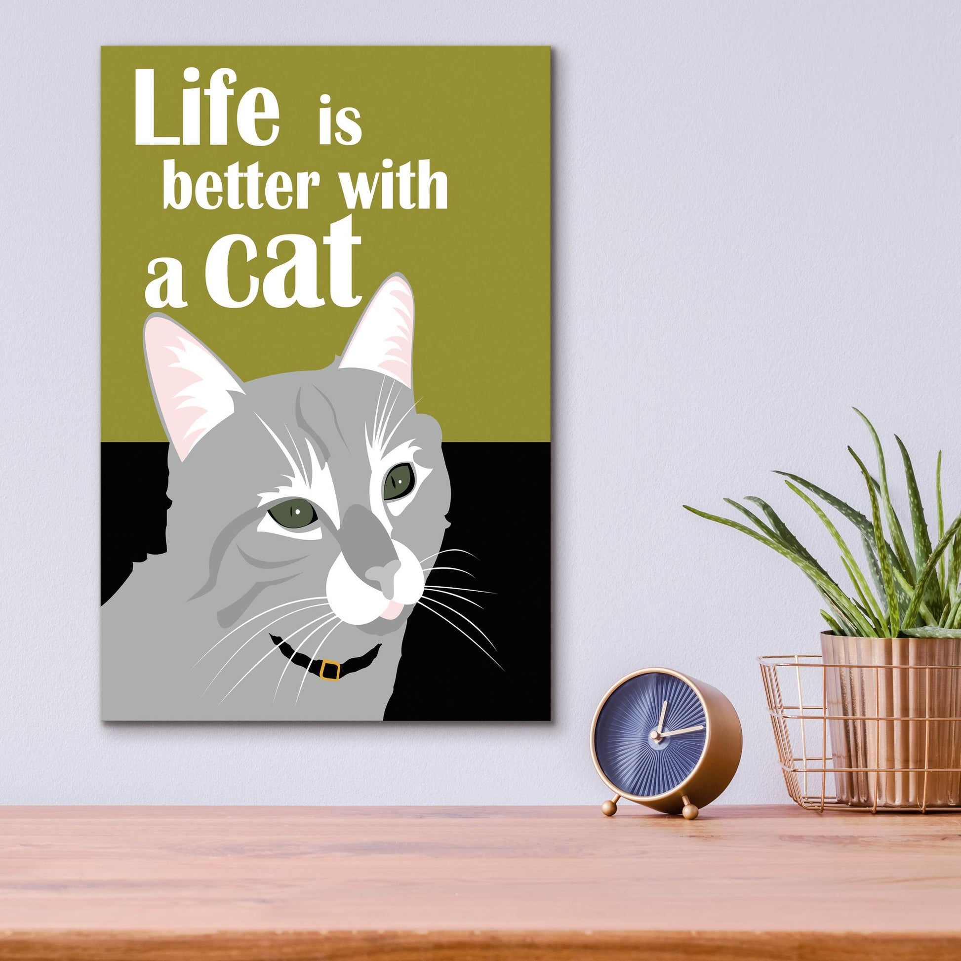 Epic Art 'Life Is Better With A Cat Green' by Ginger Oliphant, Acrylic Glass Wall Art,12x16