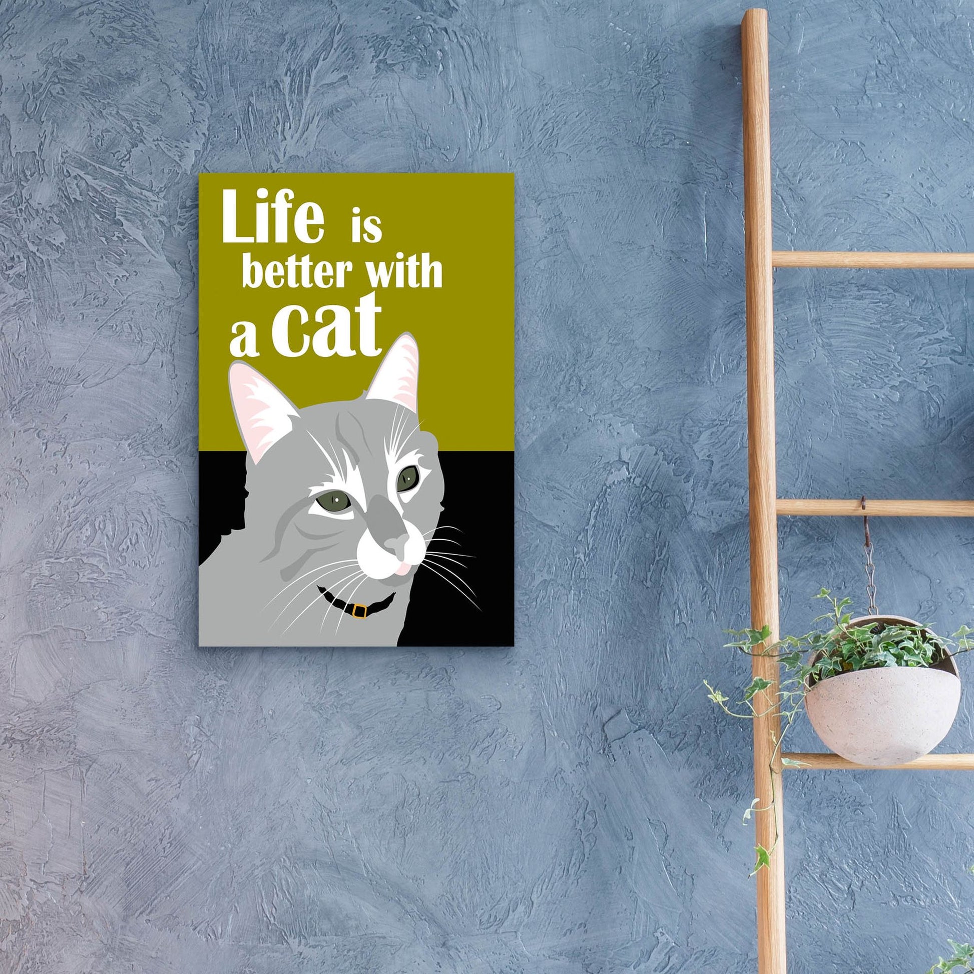 Epic Art 'Life Is Better With A Cat Green' by Ginger Oliphant, Acrylic Glass Wall Art,16x24