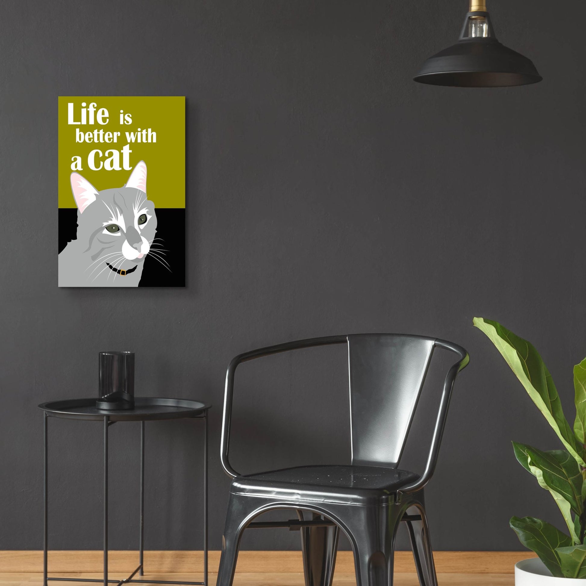 Epic Art 'Life Is Better With A Cat Green' by Ginger Oliphant, Acrylic Glass Wall Art,16x24