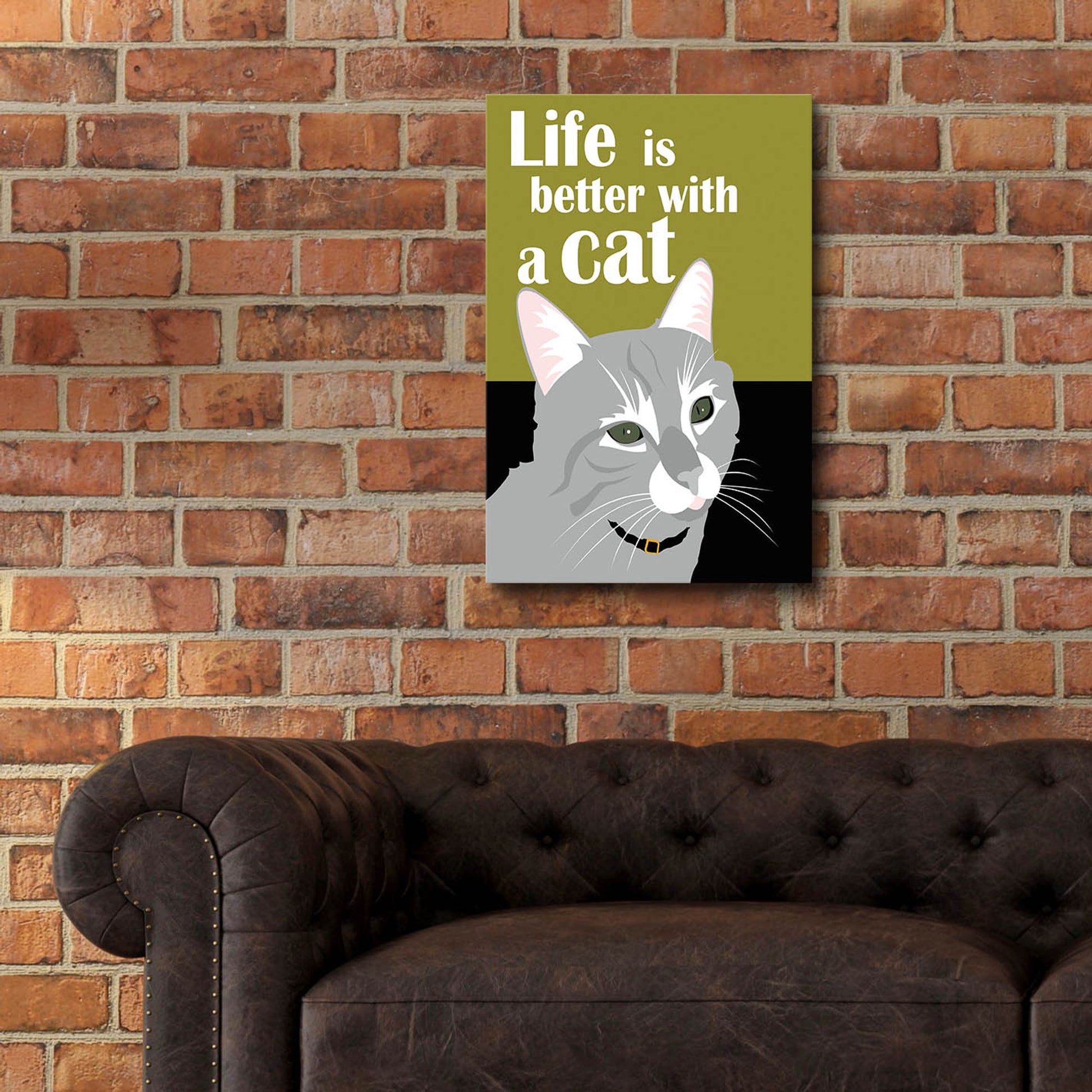 Epic Art 'Life Is Better With A Cat Green' by Ginger Oliphant, Acrylic Glass Wall Art,16x24