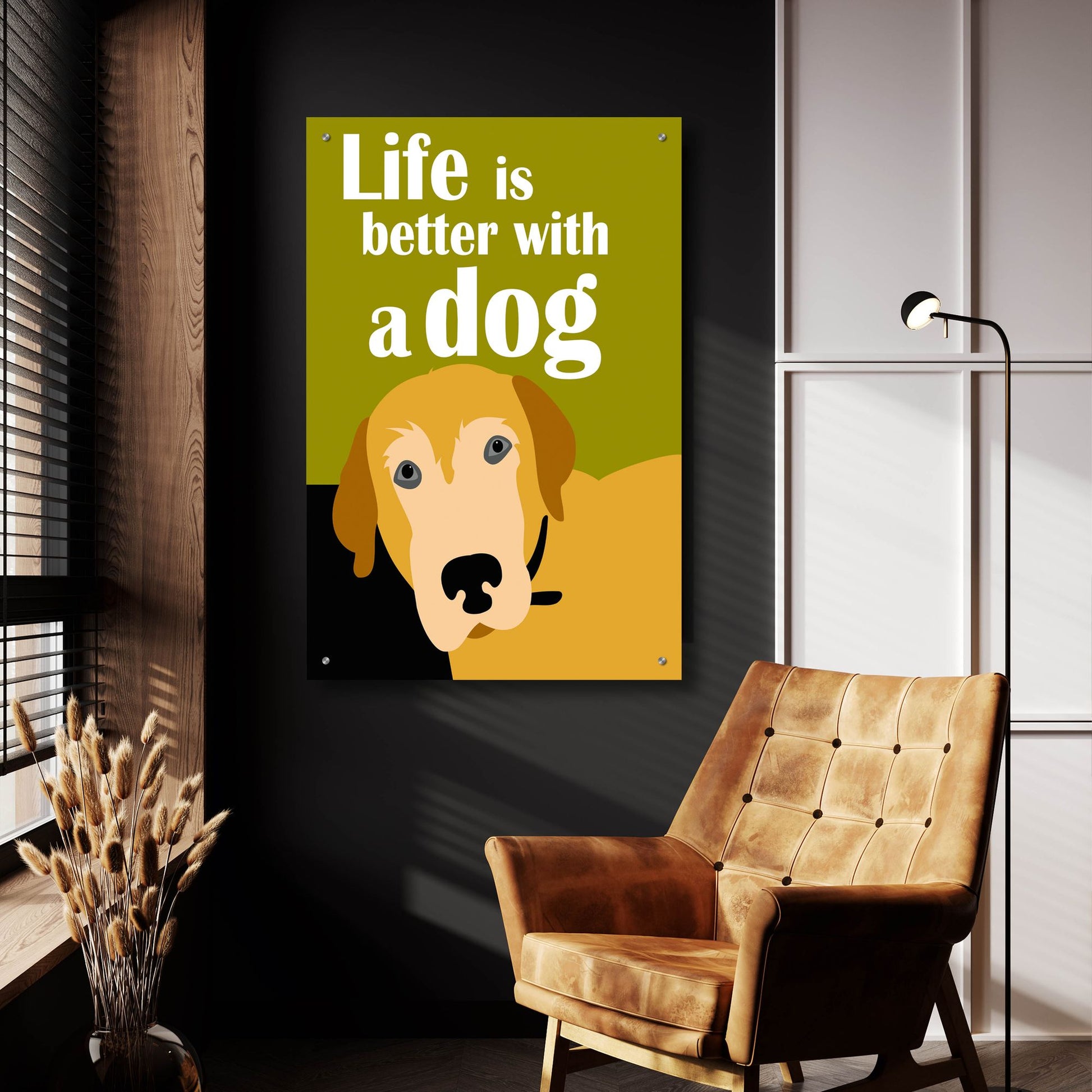 Epic Art 'Life Is Better With A Dog' by Ginger Oliphant, Acrylic Glass Wall Art,24x36