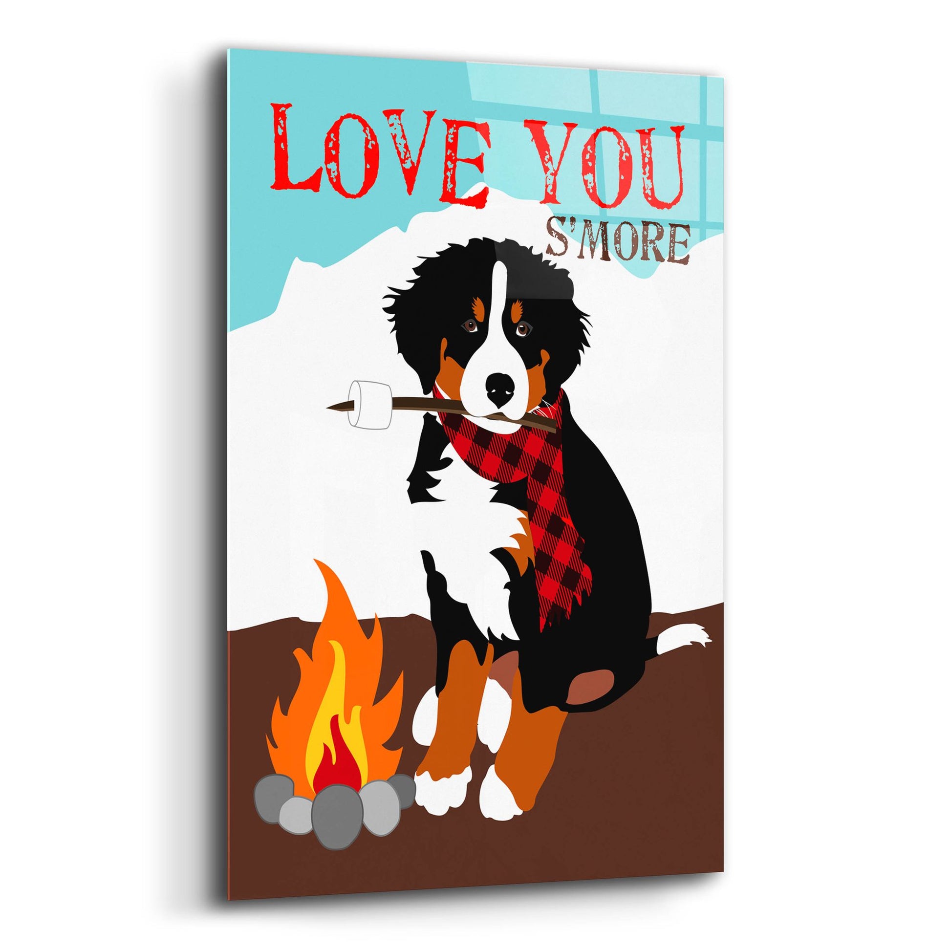 Epic Art 'Bernese Mountain Dog - Love You S'More' by Ginger Oliphant, Acrylic Glass Wall Art,12x16