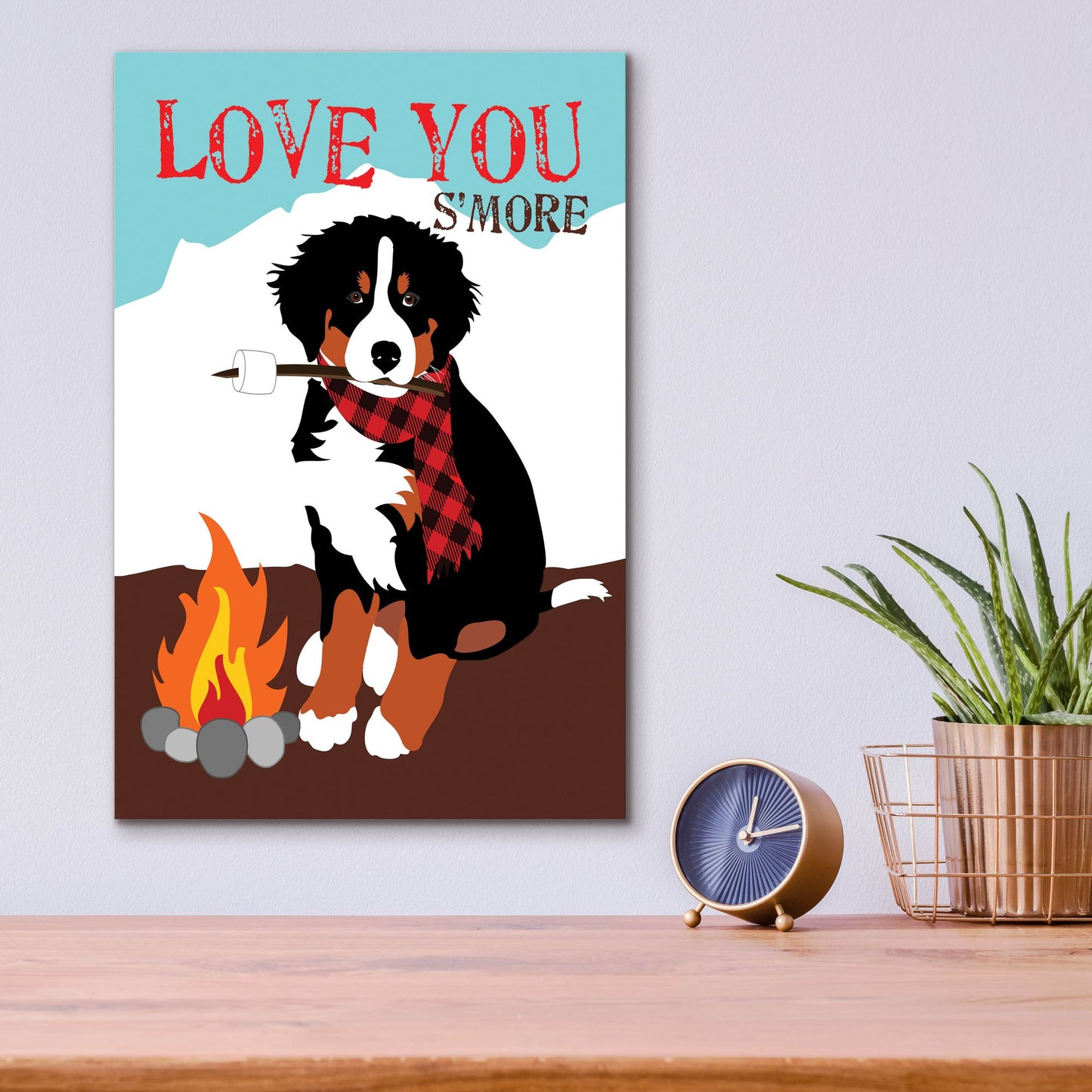 Epic Art 'Bernese Mountain Dog - Love You S'More' by Ginger Oliphant, Acrylic Glass Wall Art,12x16