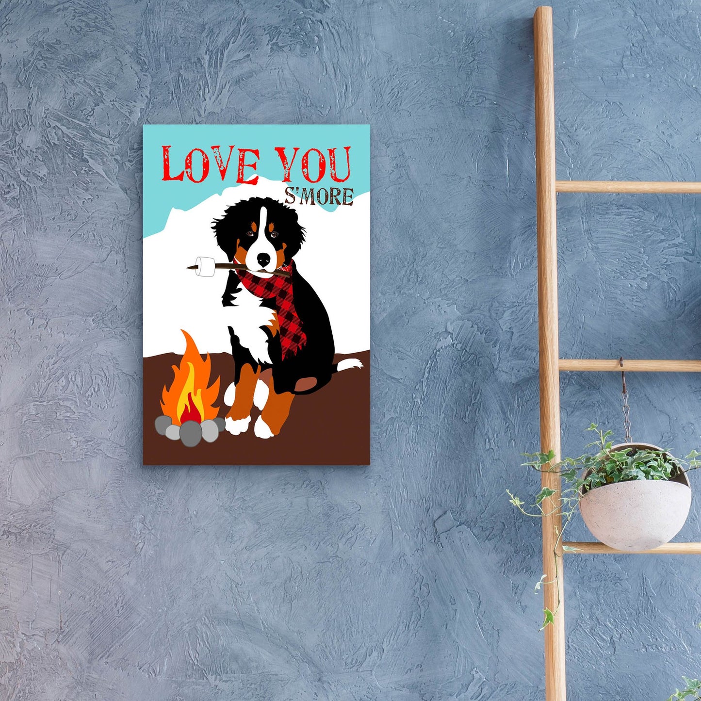 Epic Art 'Bernese Mountain Dog - Love You S'More' by Ginger Oliphant, Acrylic Glass Wall Art,16x24