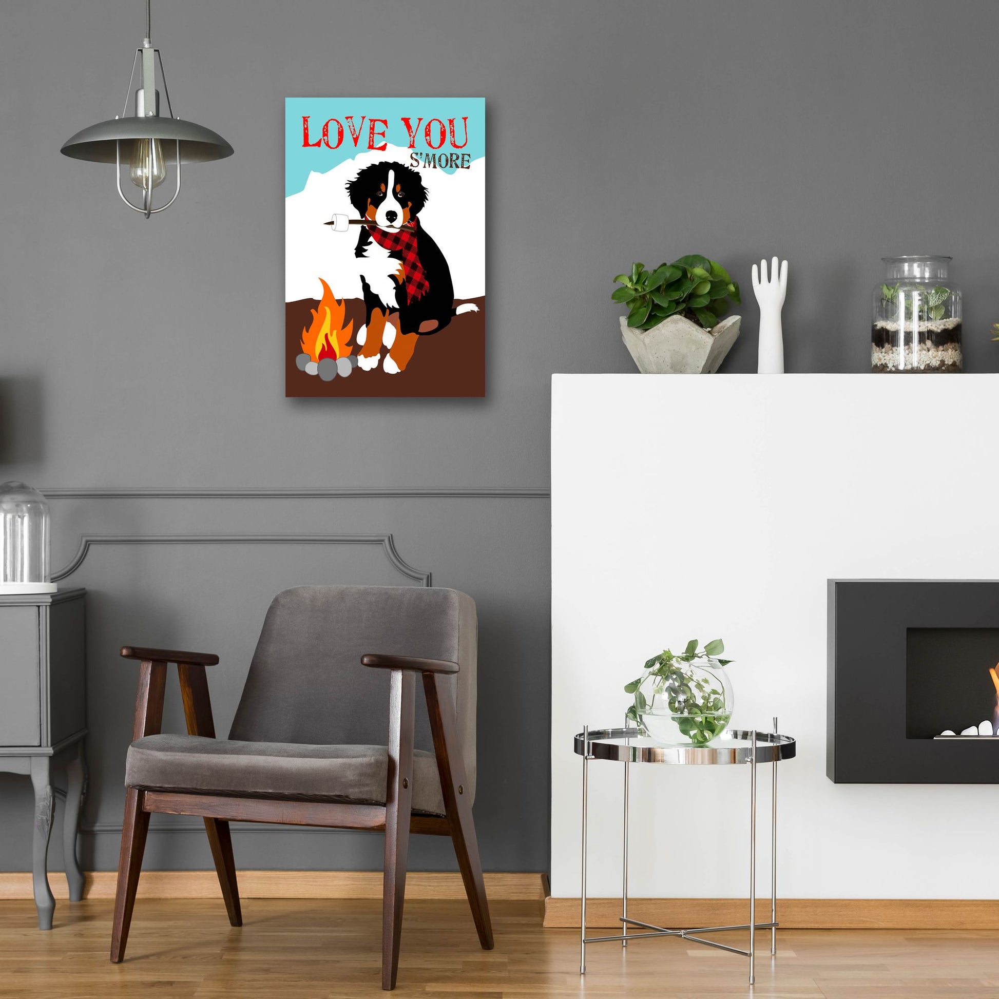 Epic Art 'Bernese Mountain Dog - Love You S'More' by Ginger Oliphant, Acrylic Glass Wall Art,16x24