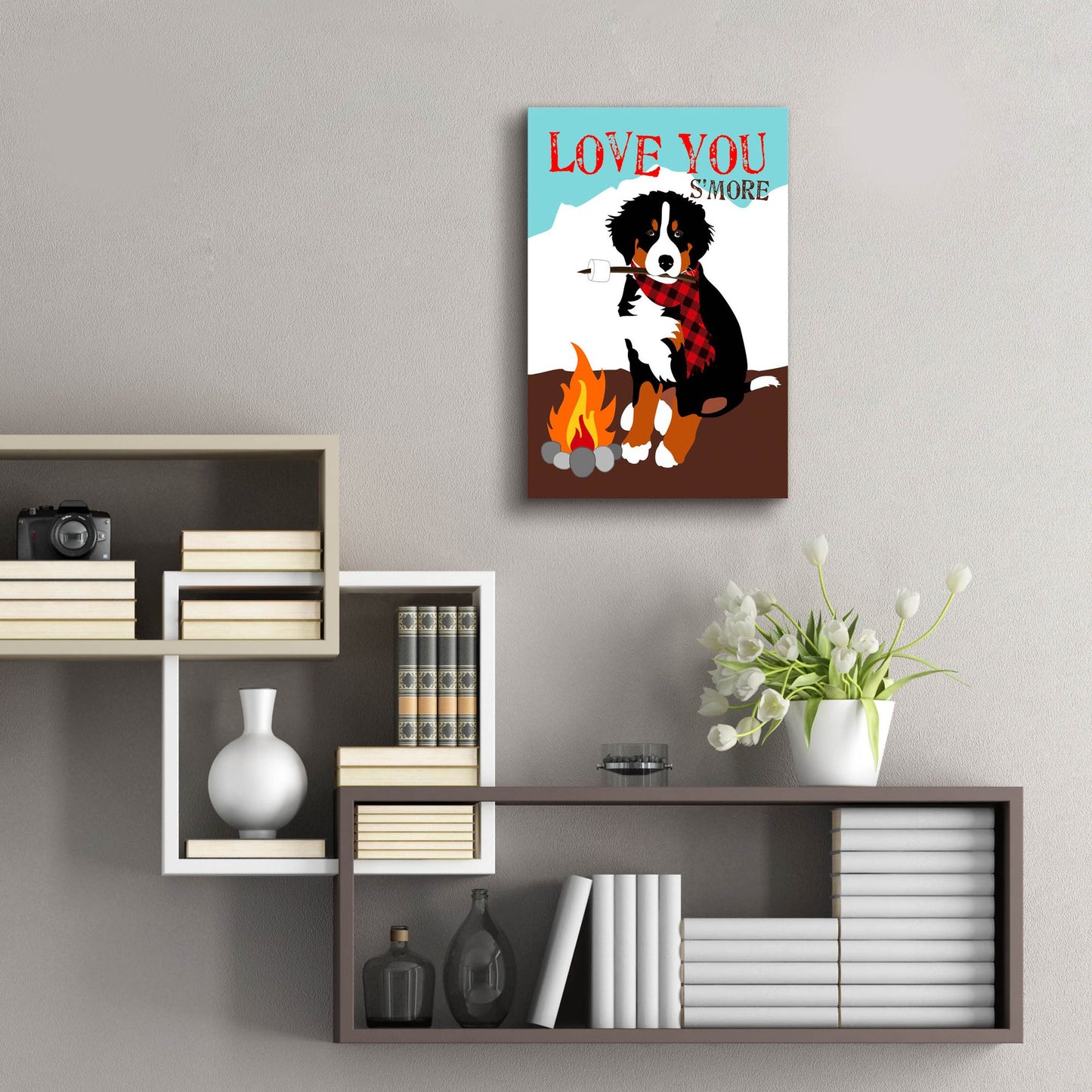 Epic Art 'Bernese Mountain Dog - Love You S'More' by Ginger Oliphant, Acrylic Glass Wall Art,16x24