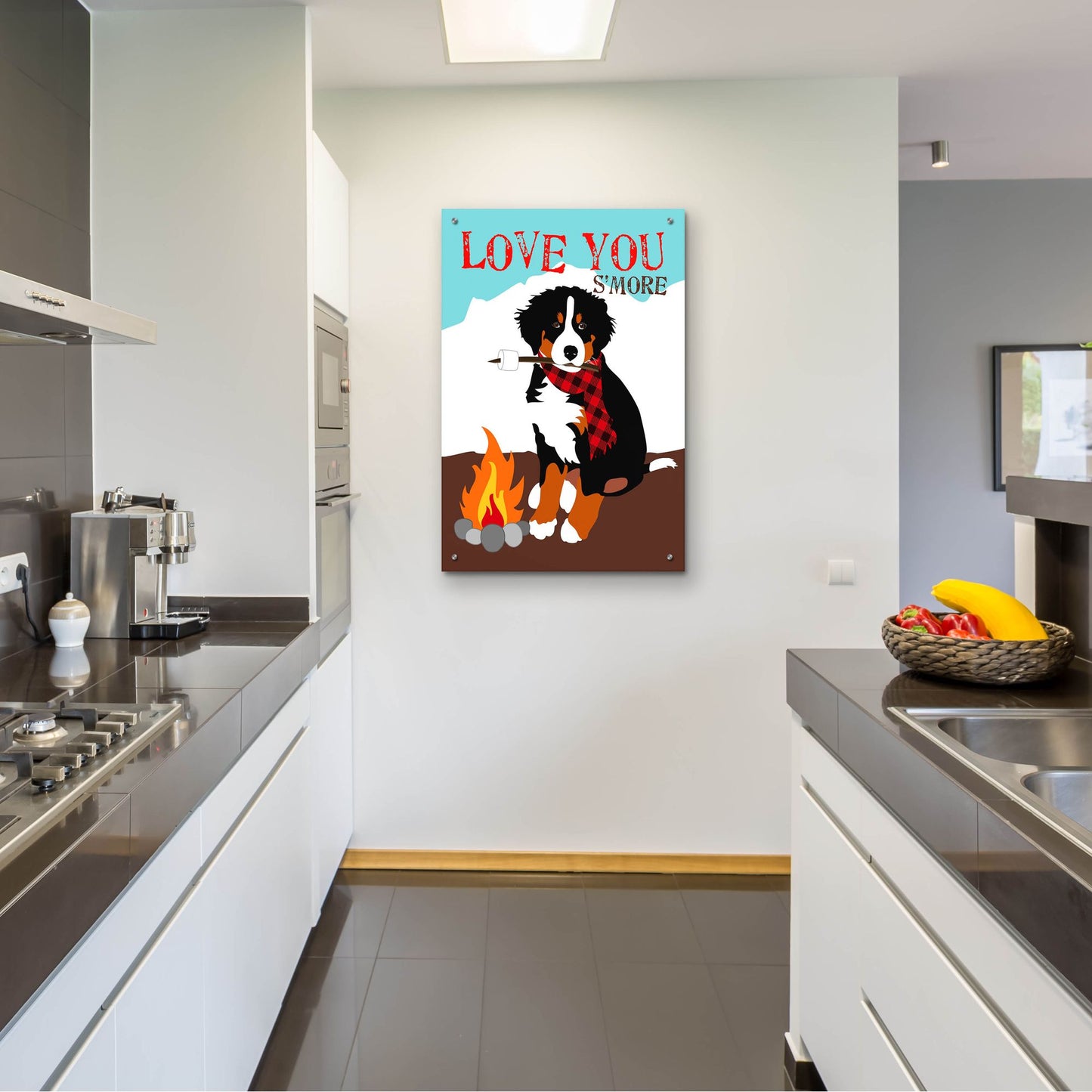 Epic Art 'Bernese Mountain Dog - Love You S'More' by Ginger Oliphant, Acrylic Glass Wall Art,24x36