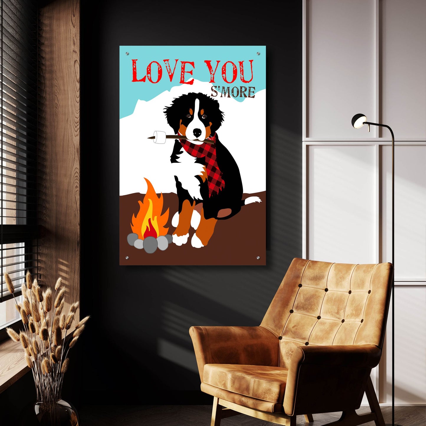 Epic Art 'Bernese Mountain Dog - Love You S'More' by Ginger Oliphant, Acrylic Glass Wall Art,24x36