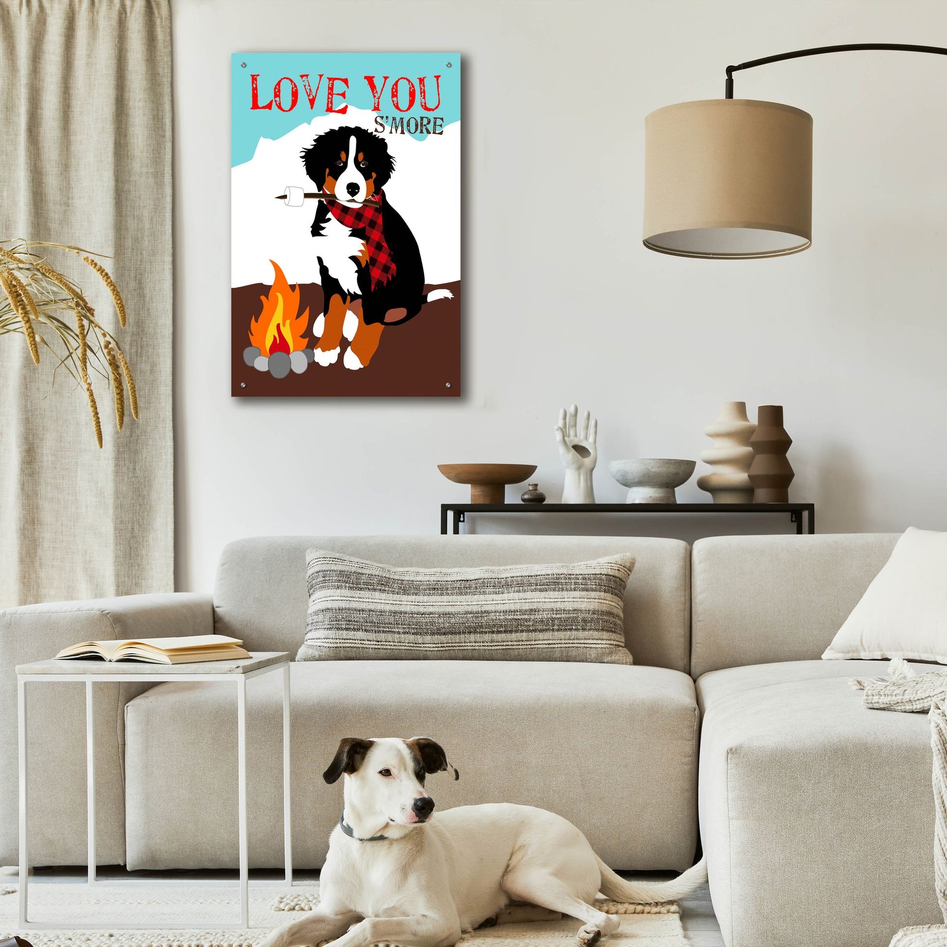 Epic Art 'Bernese Mountain Dog - Love You S'More' by Ginger Oliphant, Acrylic Glass Wall Art,24x36