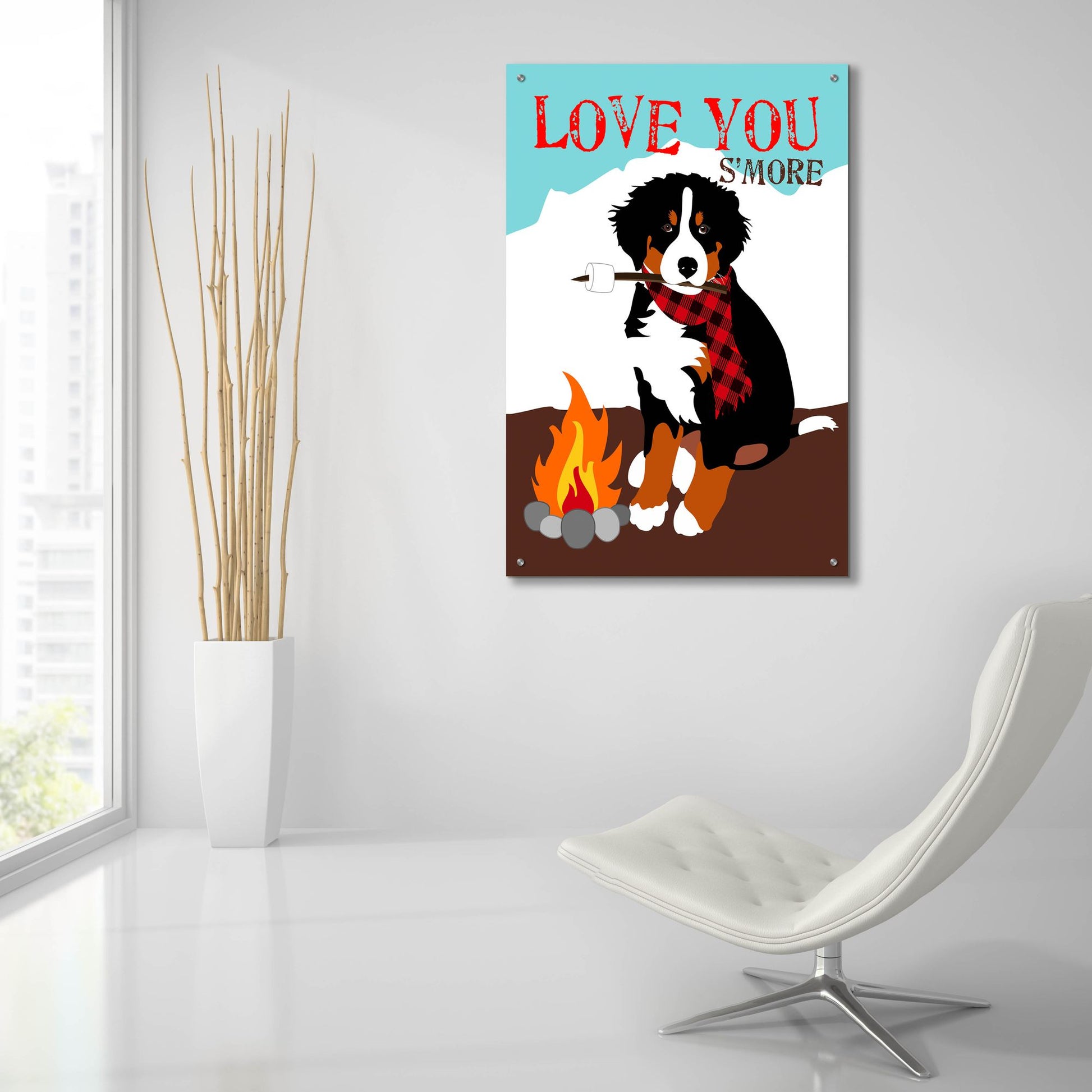 Epic Art 'Bernese Mountain Dog - Love You S'More' by Ginger Oliphant, Acrylic Glass Wall Art,24x36