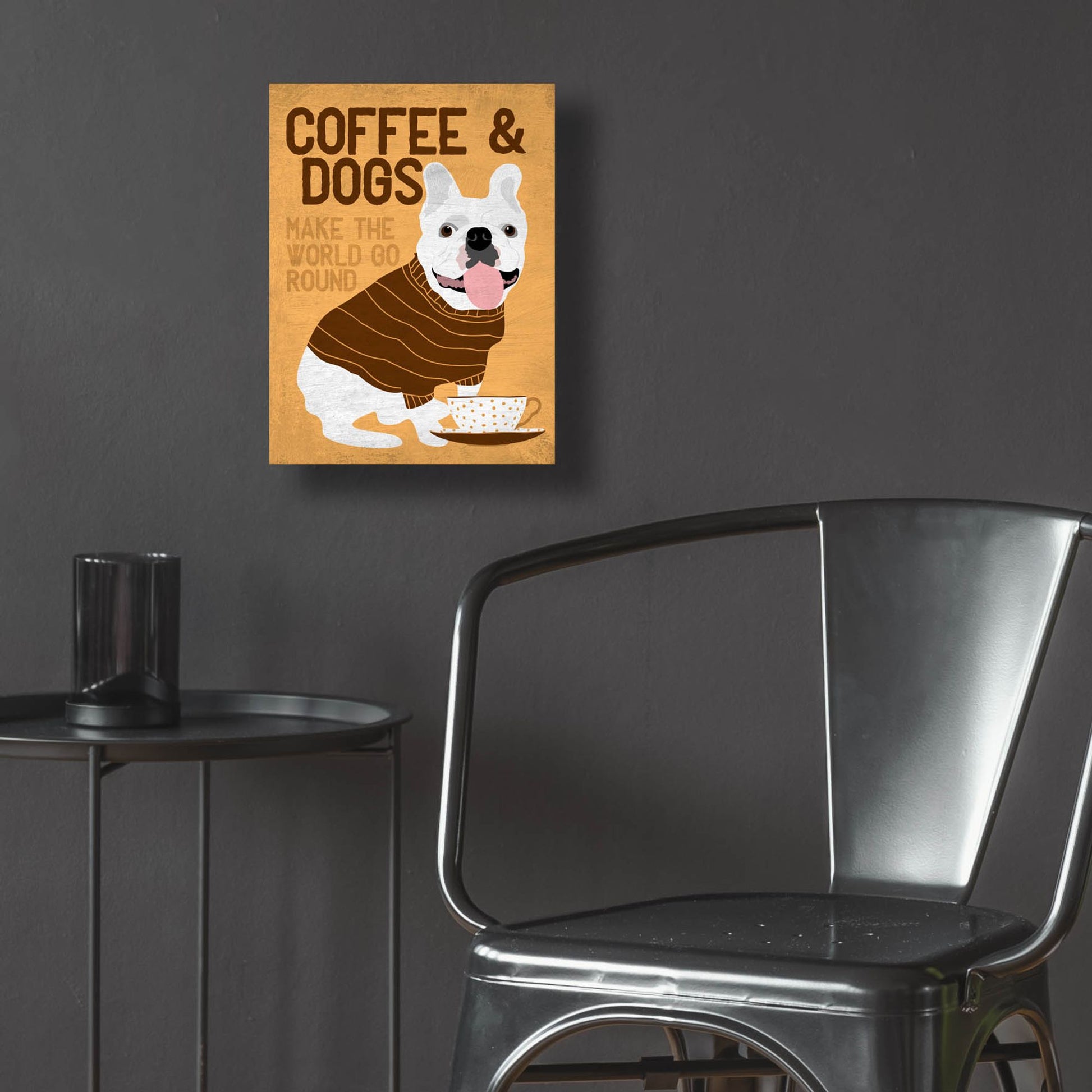 Epic Art 'Coffee And Dogs French Bulldog' by Ginger Oliphant, Acrylic Glass Wall Art,12x16