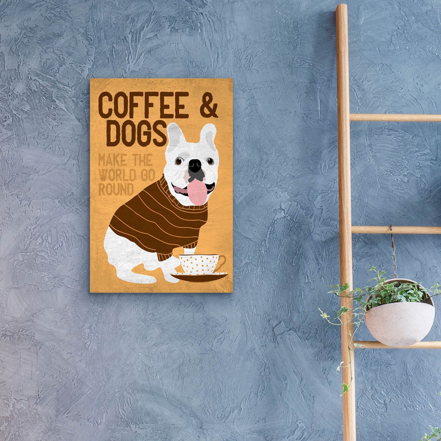 Epic Art 'Coffee And Dogs French Bulldog' by Ginger Oliphant, Acrylic Glass Wall Art,16x24