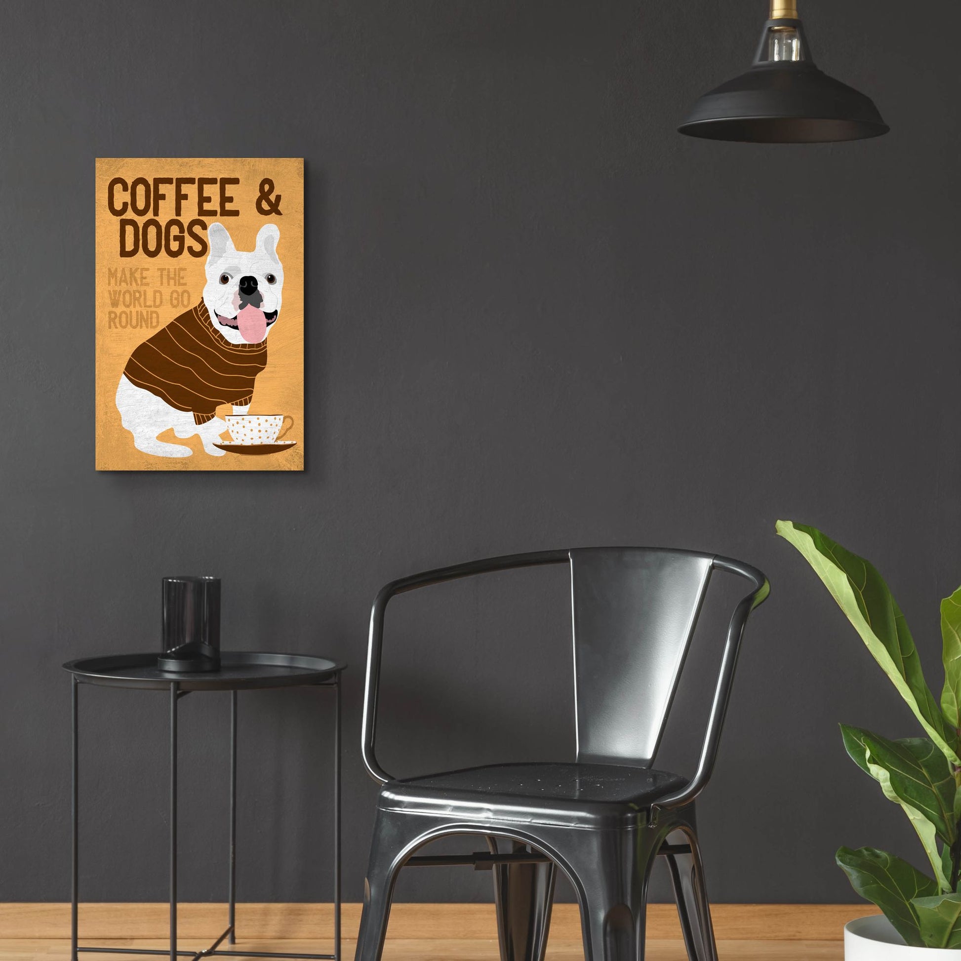 Epic Art 'Coffee And Dogs French Bulldog' by Ginger Oliphant, Acrylic Glass Wall Art,16x24