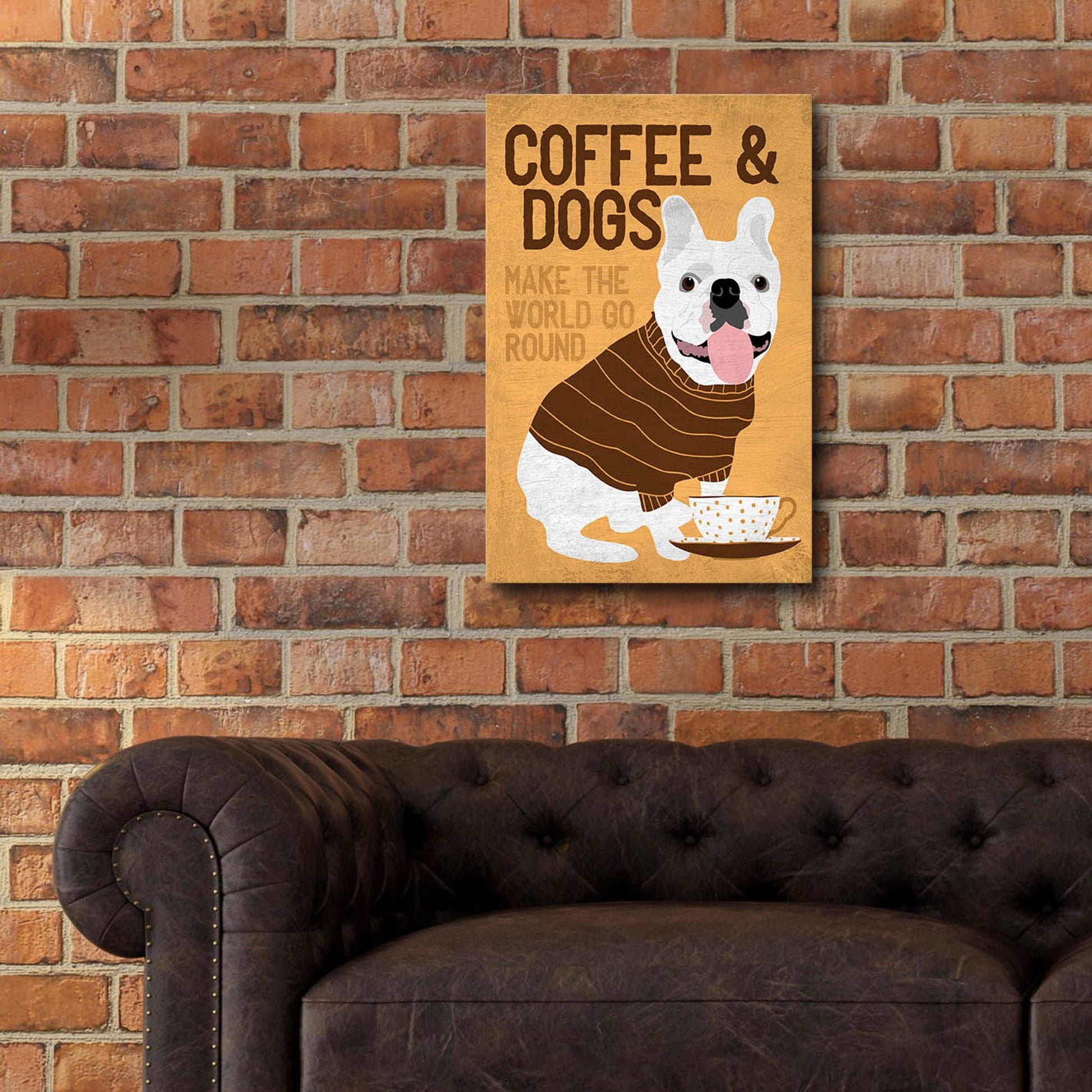 Epic Art 'Coffee And Dogs French Bulldog' by Ginger Oliphant, Acrylic Glass Wall Art,16x24