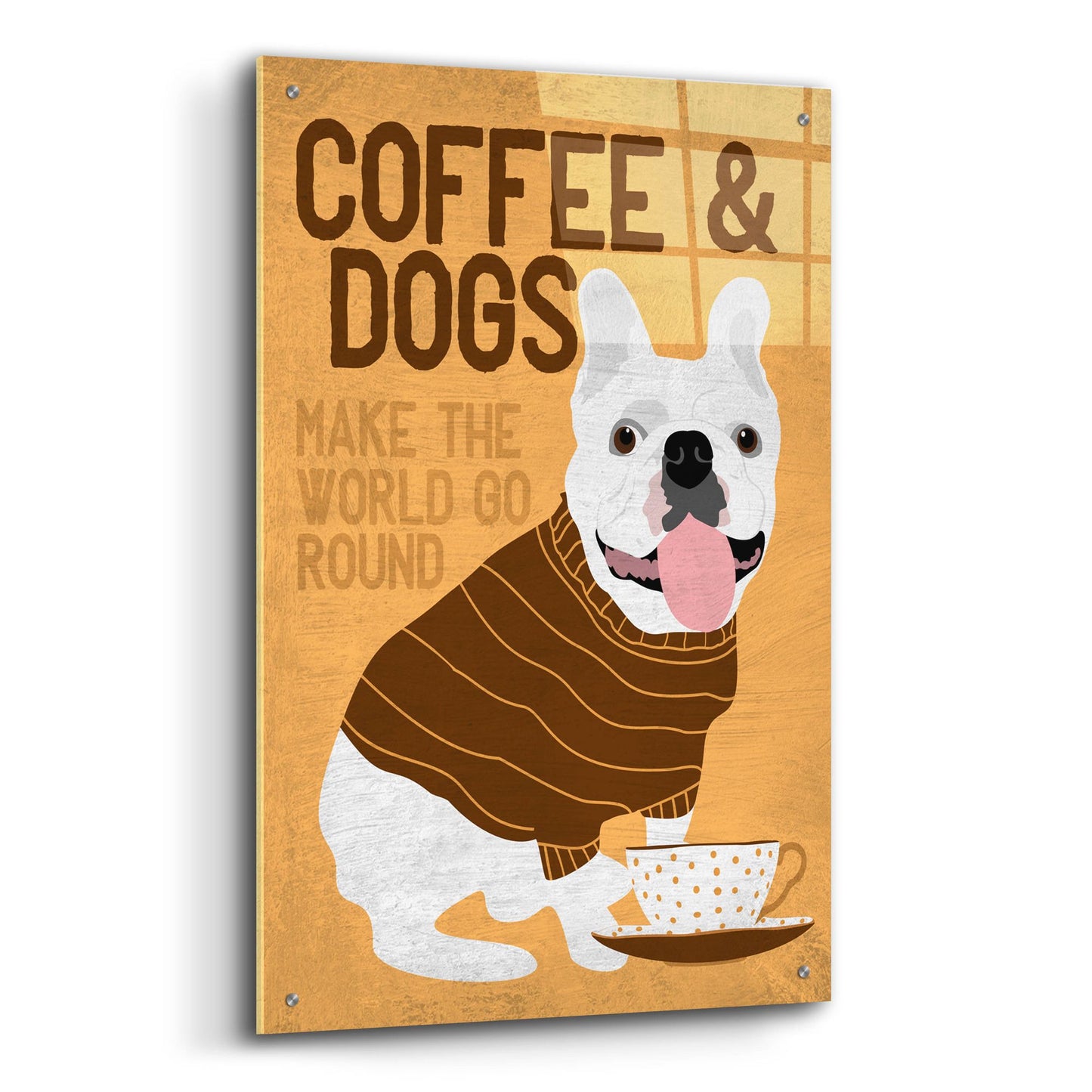 Epic Art 'Coffee And Dogs French Bulldog' by Ginger Oliphant, Acrylic Glass Wall Art,24x36