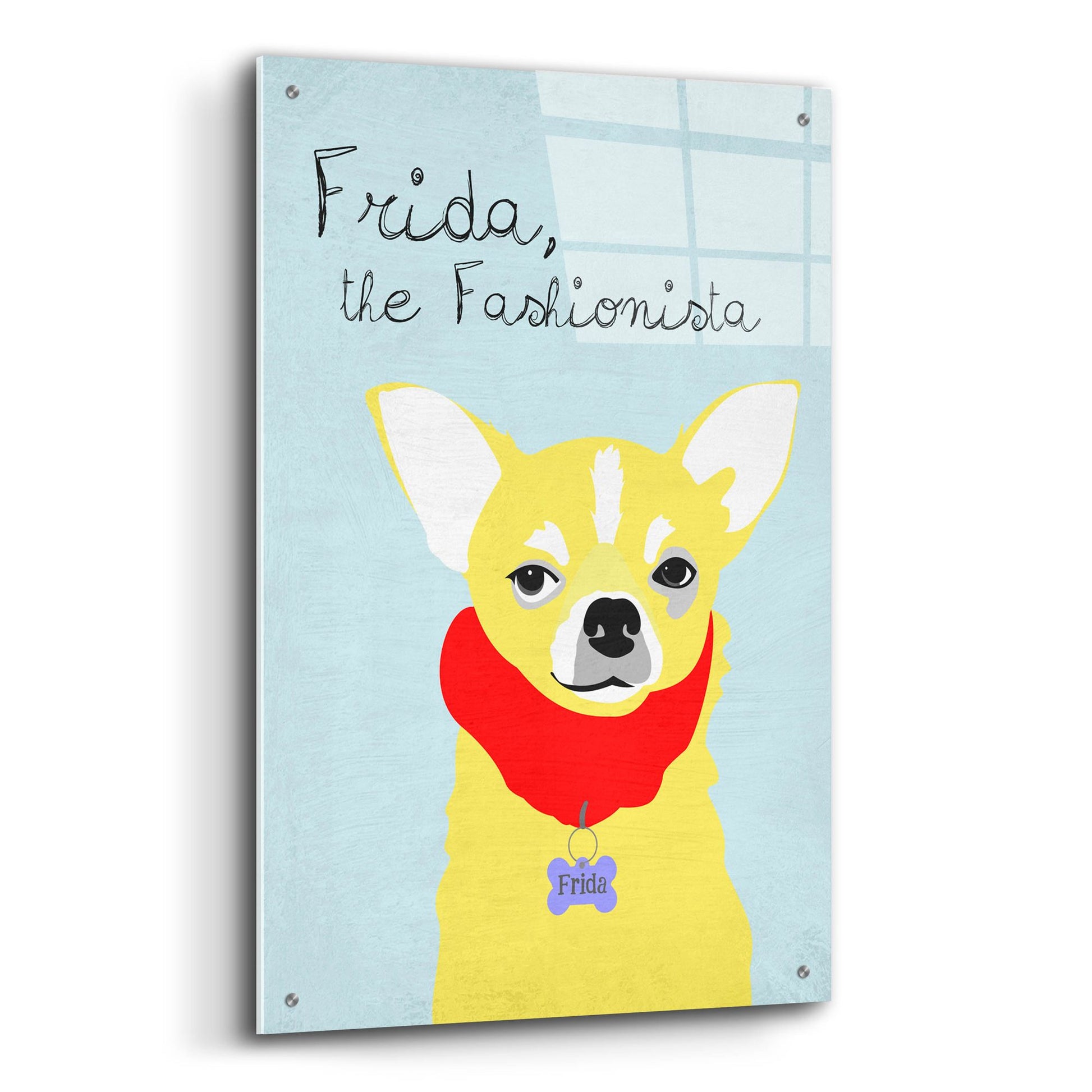 Epic Art 'Frida The Fashionista Chihuahua' by Ginger Oliphant, Acrylic Glass Wall Art,24x36