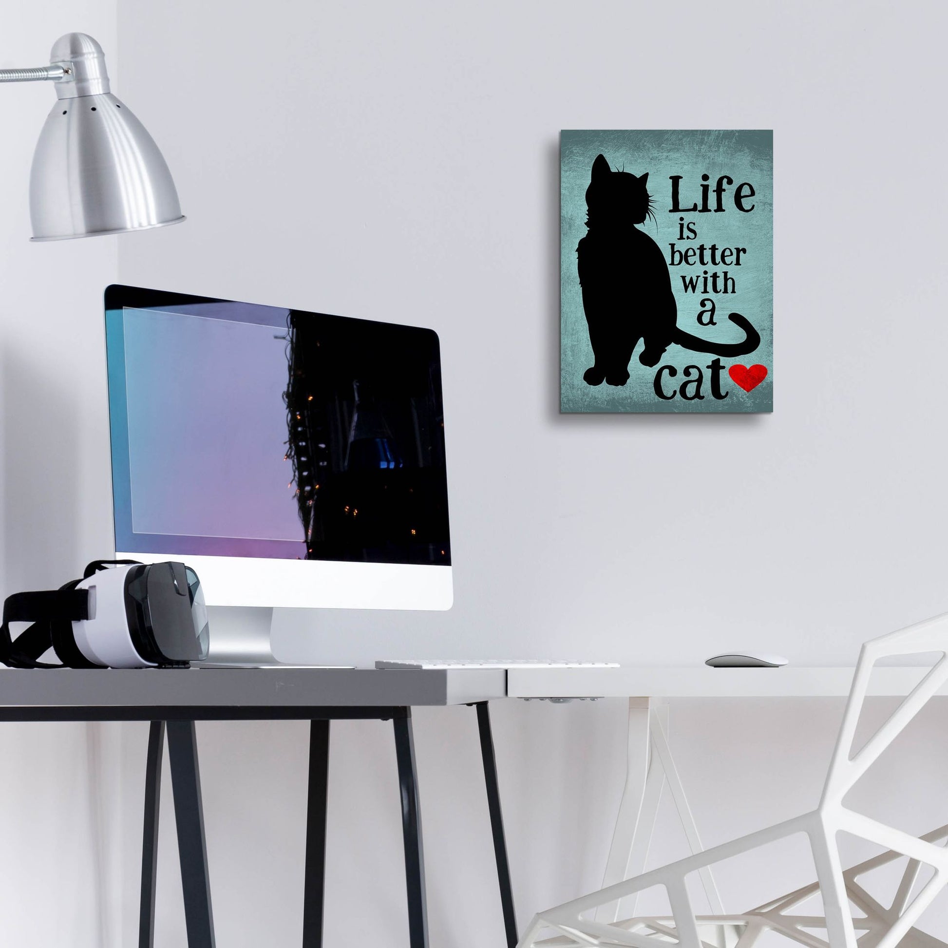 Epic Art 'Life Is Better With A Cat Blue' by Ginger Oliphant, Acrylic Glass Wall Art,12x16