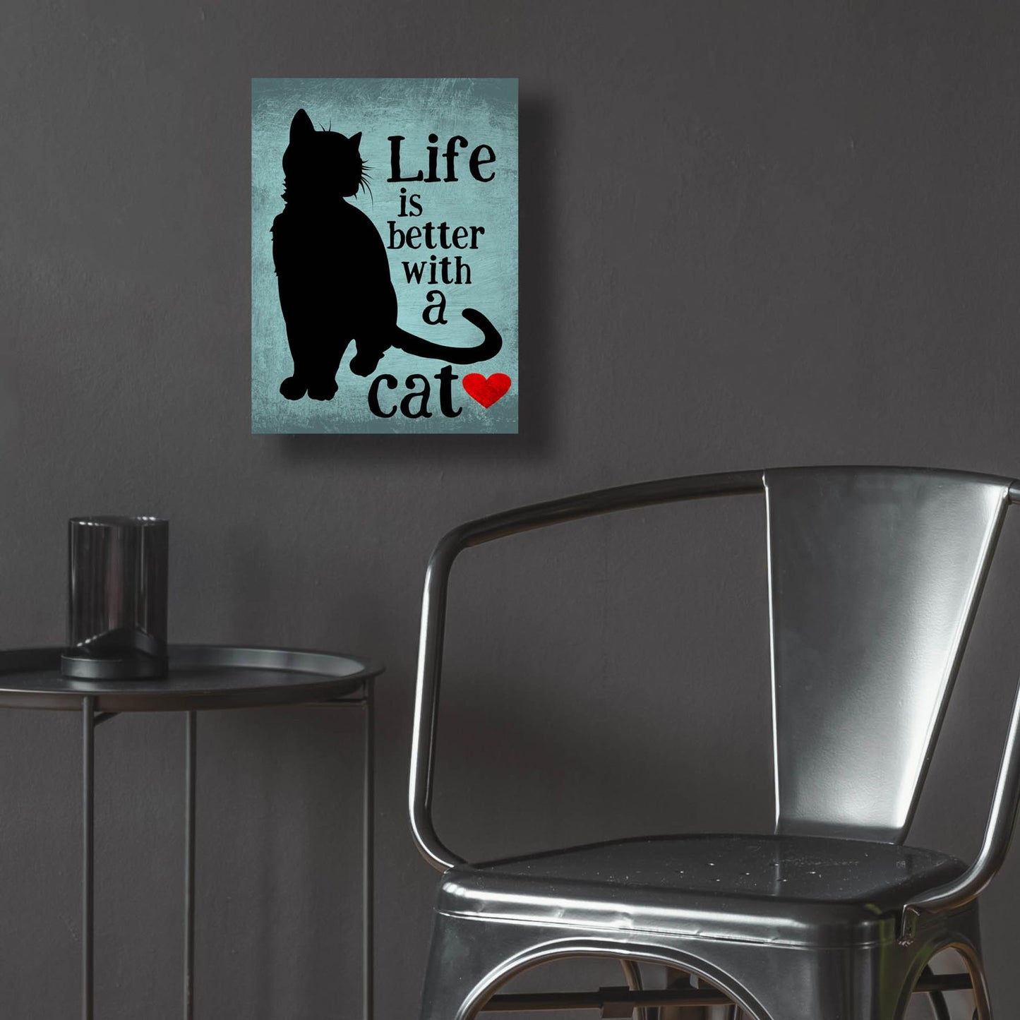 Epic Art 'Life Is Better With A Cat Blue' by Ginger Oliphant, Acrylic Glass Wall Art,12x16